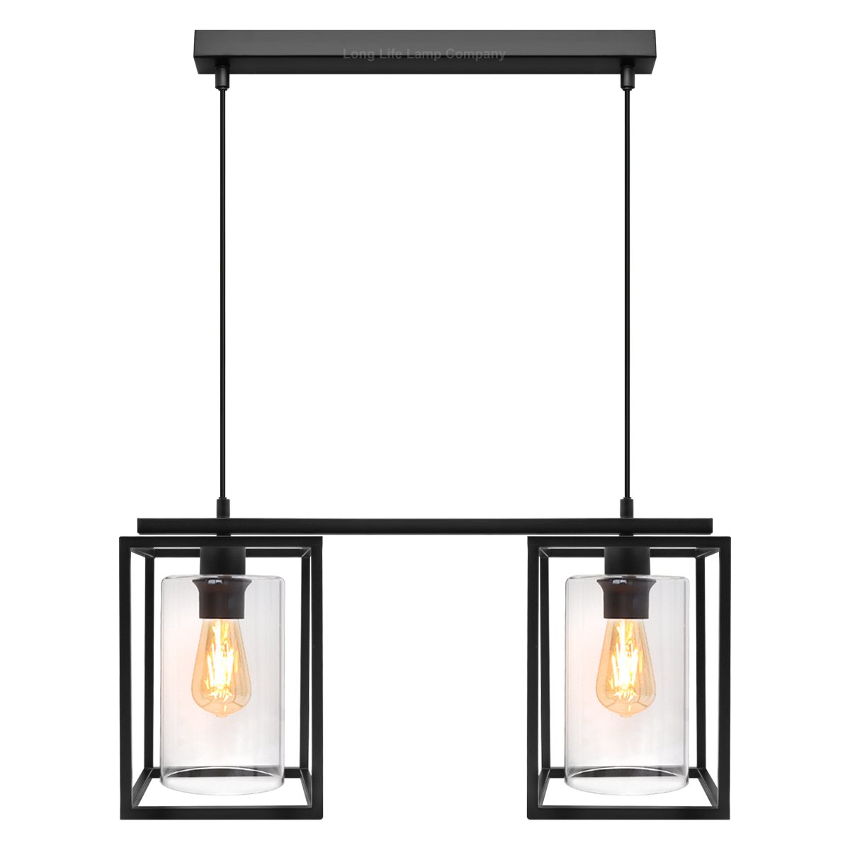 Energy Light Bulbs 2 Light Rectangular Lantern Ceiling Pendant Light - Black