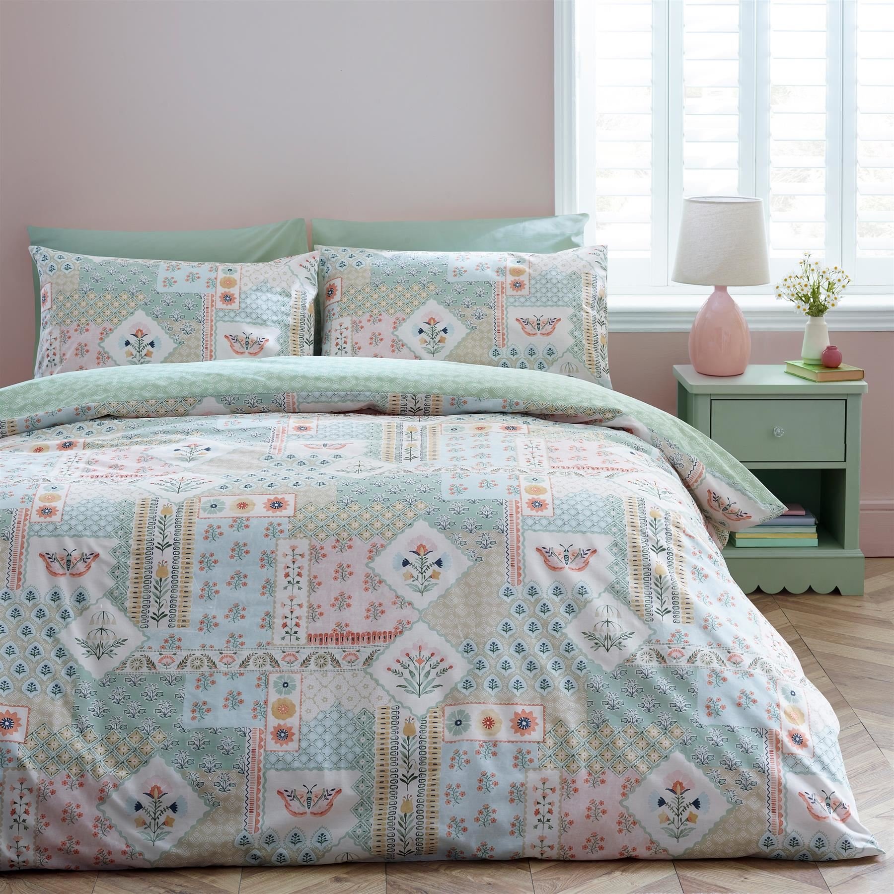 Catherine Lansfield Folk Patchwork Duvet Cover Set - King - Green
