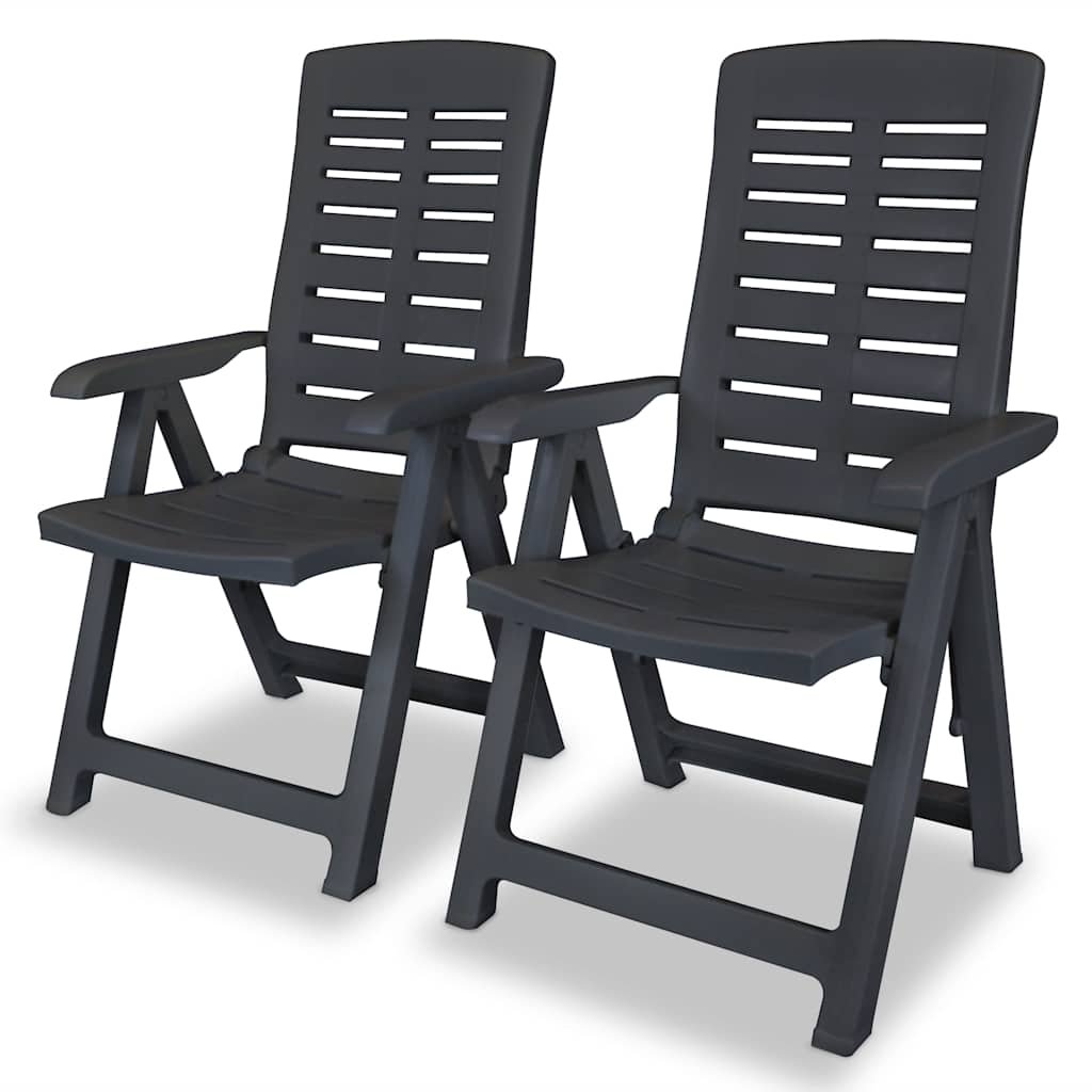 Walplus 2 Piece Plastic Reclining Folding Chairs - Anthracite - 60 x 61 x 108 cm