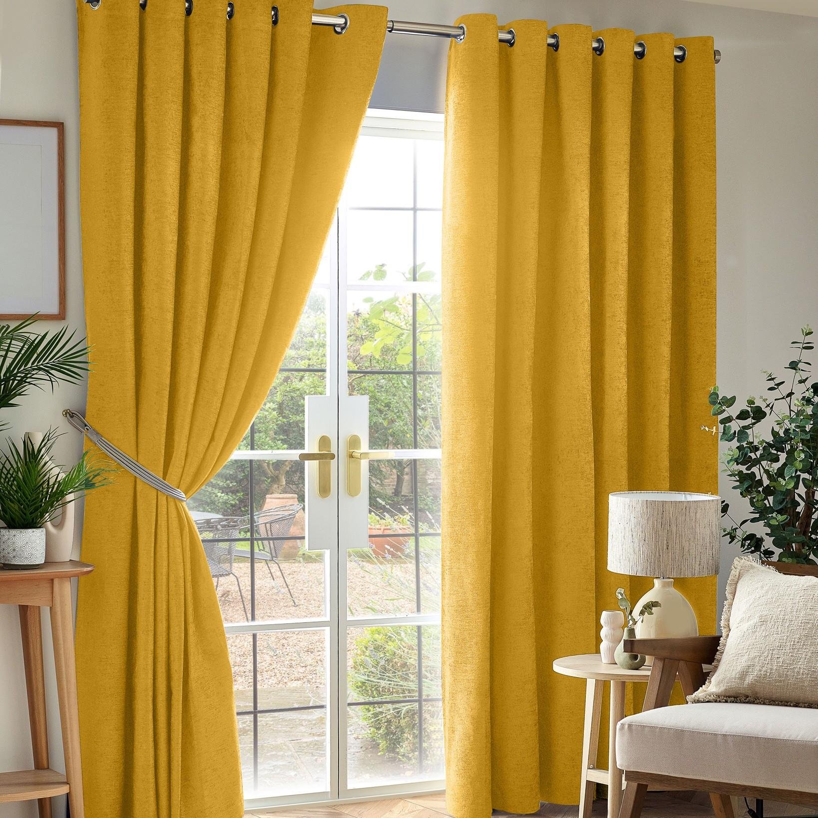 Luxury Living Chenille Blackout Eyelet Curtains 117cm x 137cm - Yellow