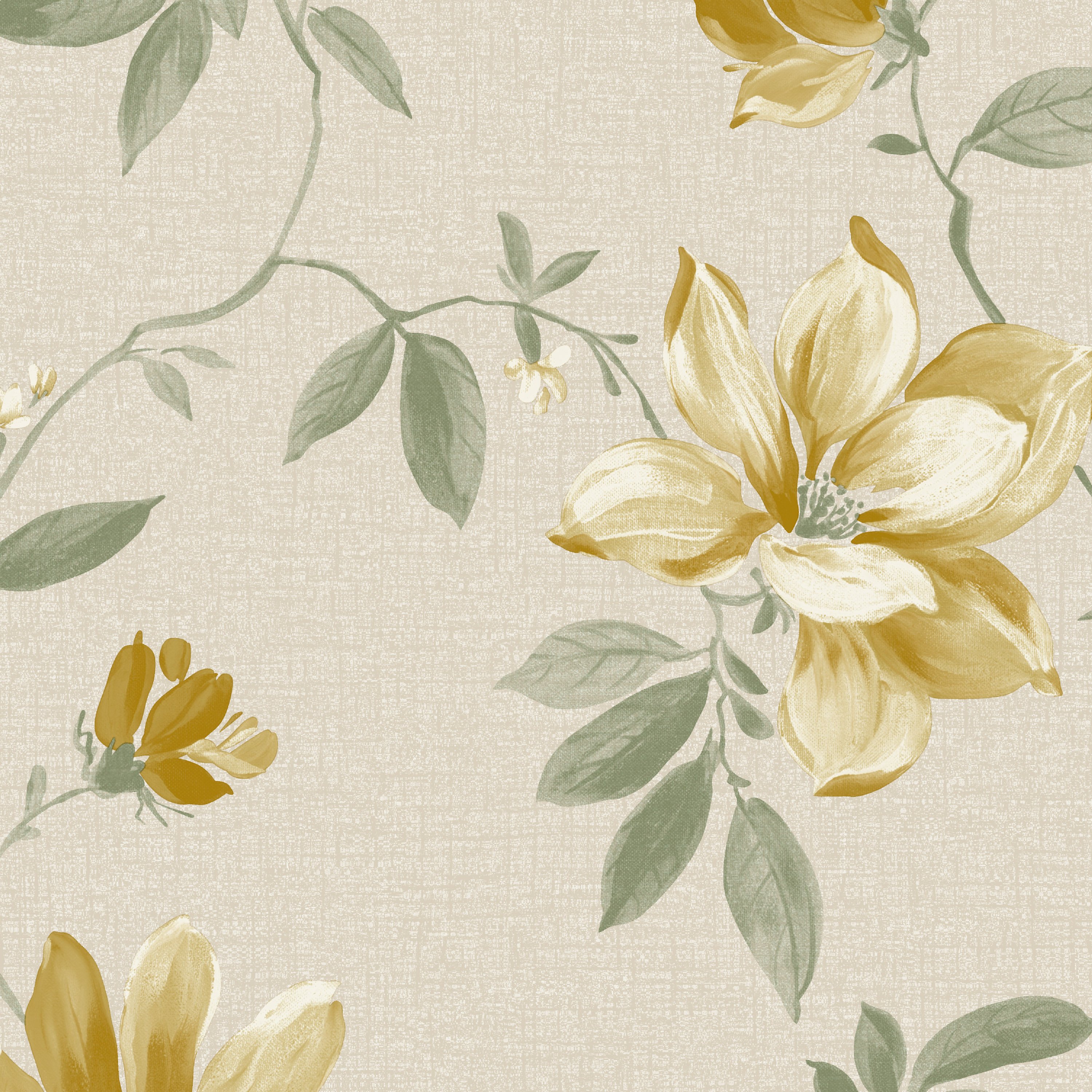 Grandeco Adeline Traditional Floral Trail Fabric Textured Wallpaper - Ochre