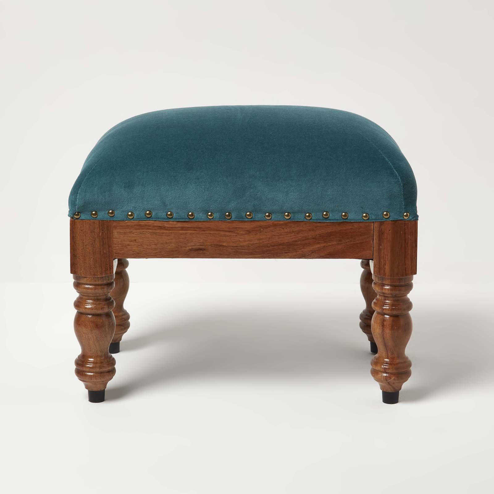Homescapes Mable Velvet Rectangular Footstool – Teal Green