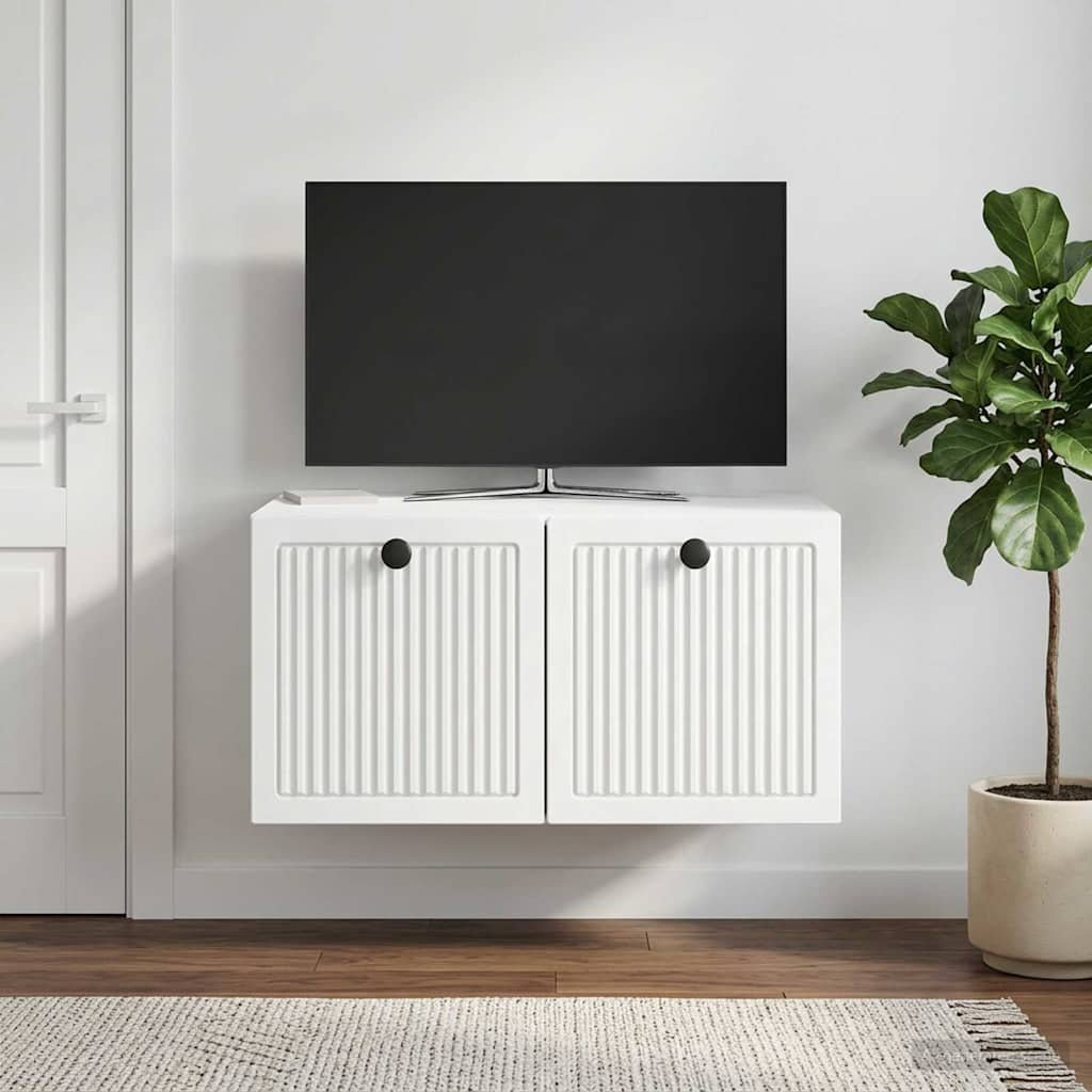 Walplus Engineered Wood Wall Mounted TV Cabinet - White - 59.5 x 41 x 30 cm
