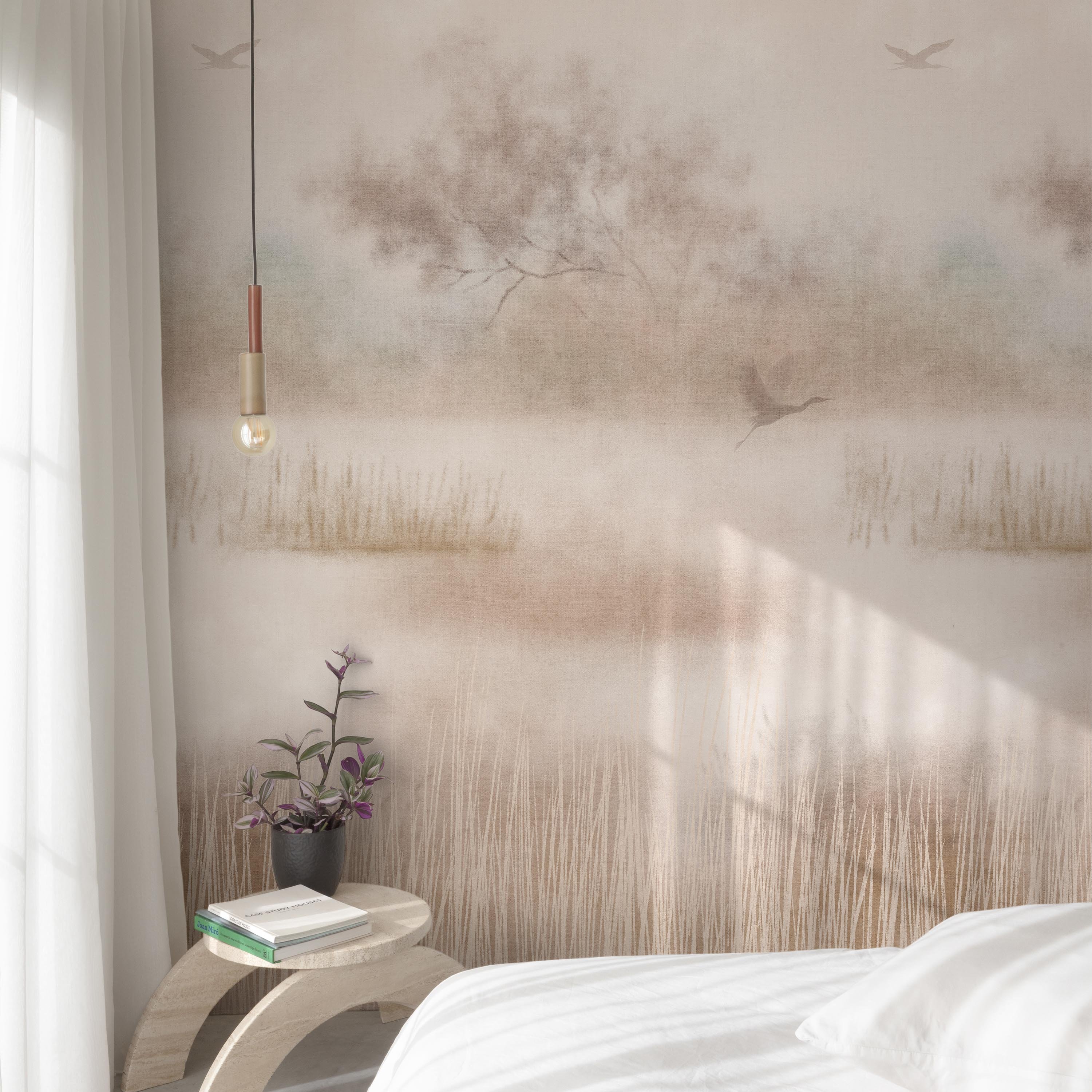 Grandeco Ibera Marshland 3 Lane Repeatable Wallpaper Mural   - Beige