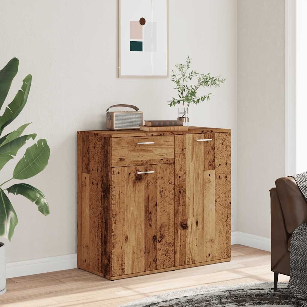 Walplus Engineered Wood Sideboard - Old Wood - 80 x 36 x 75 cm