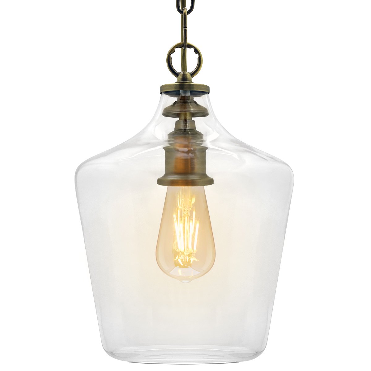 Energy Light Bulbs Bell Clear Glass Ceiling Pendant Light - Antique Brass