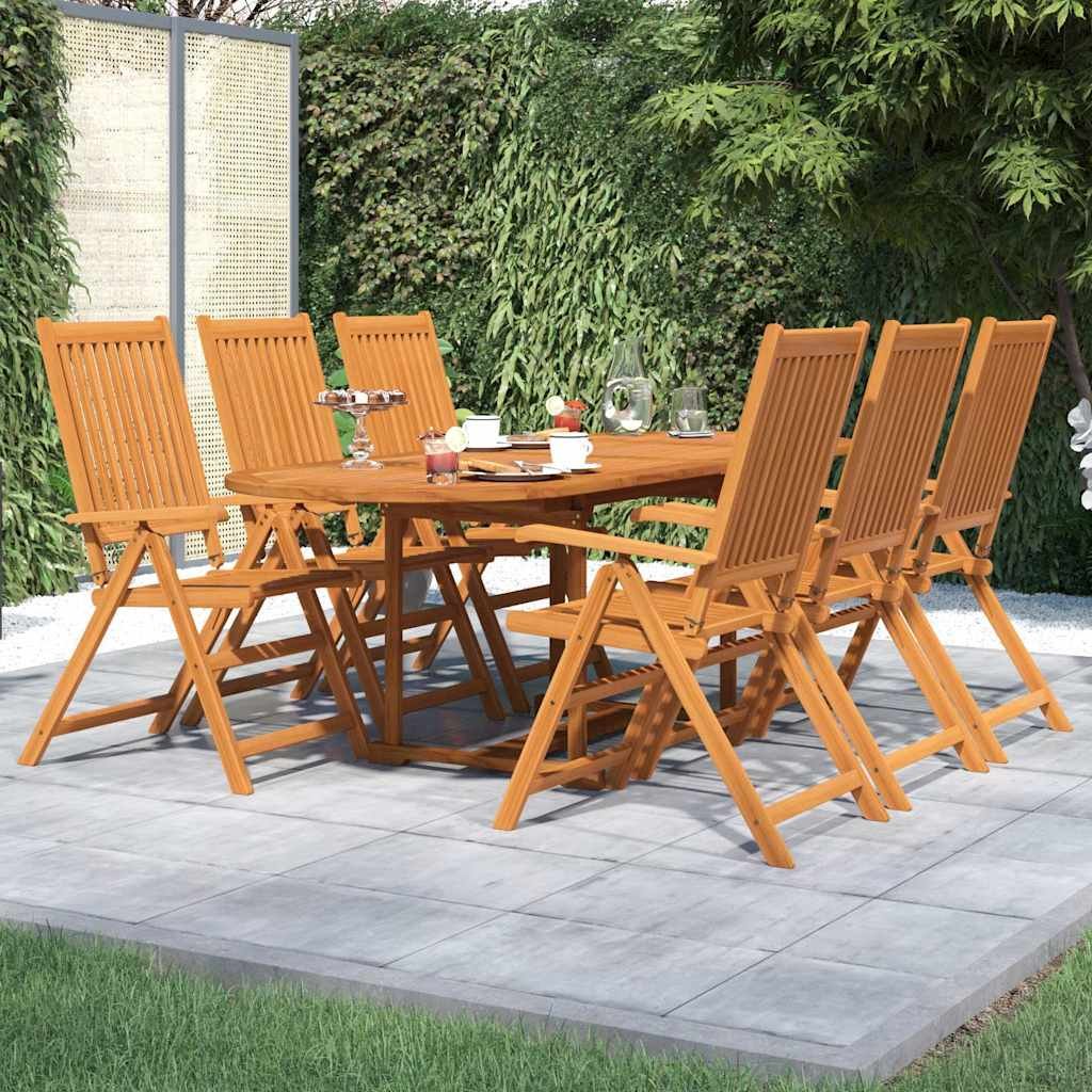 Walplus 7 Piece Acacia Wood Garden Dining Set - Brown - 160-240 x 100 x 75 cm