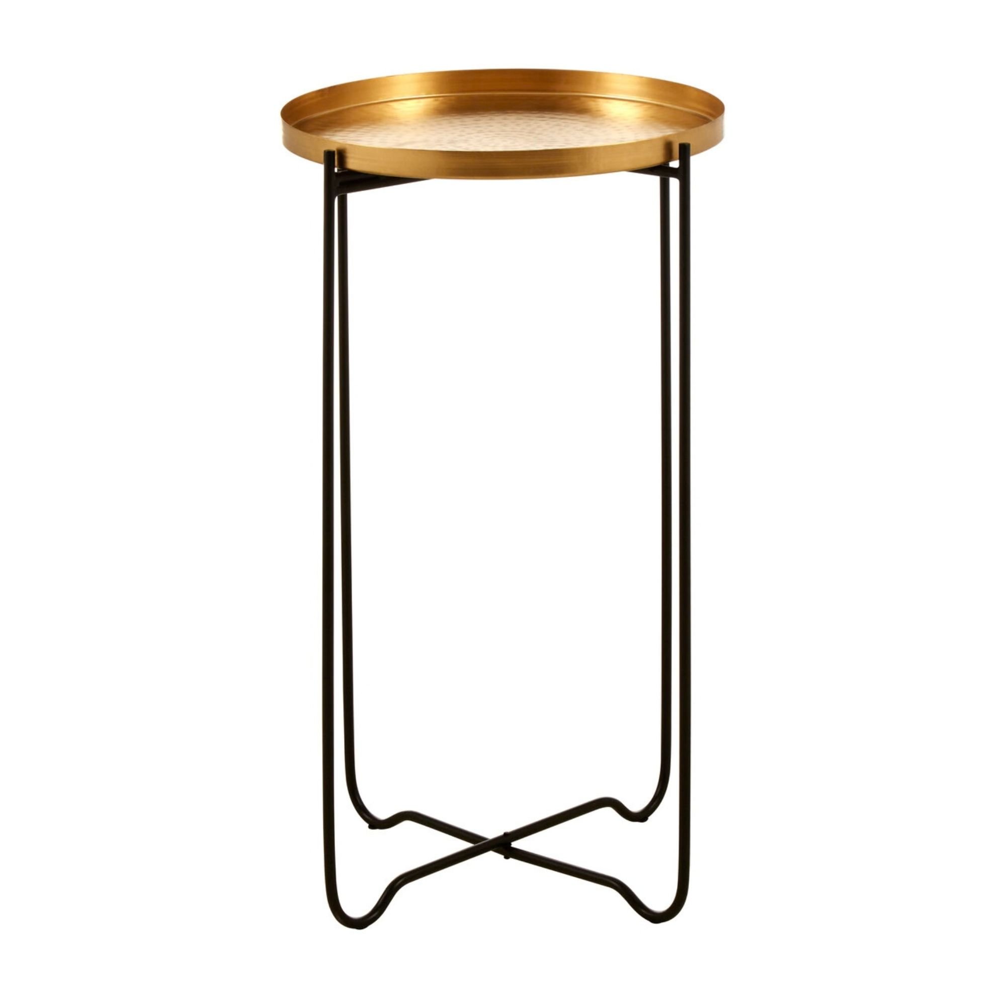 Orsina Templar Metal Round Tray Top Side Table - Black and Gold
