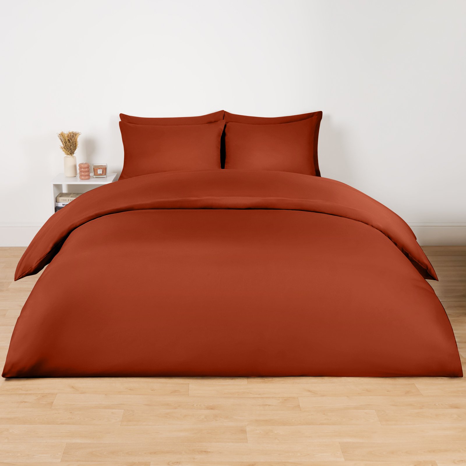 OHS Plain Dyed Microfibre Duvet Cover Set Bedding Rust - Single