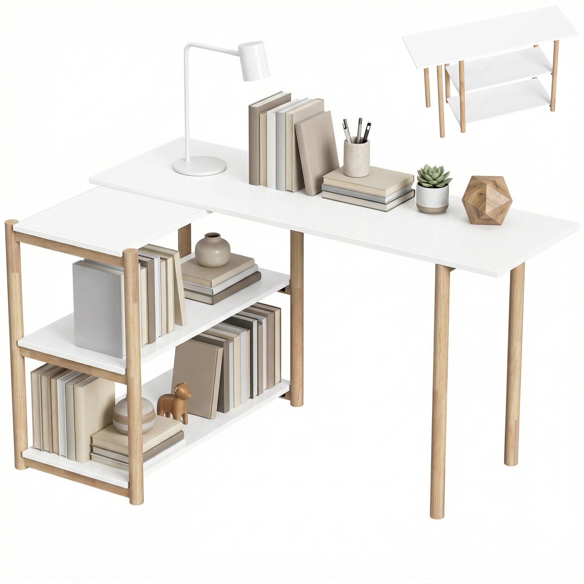 HOMCOM Corner Desk with Bamboo Frame - White And Oak