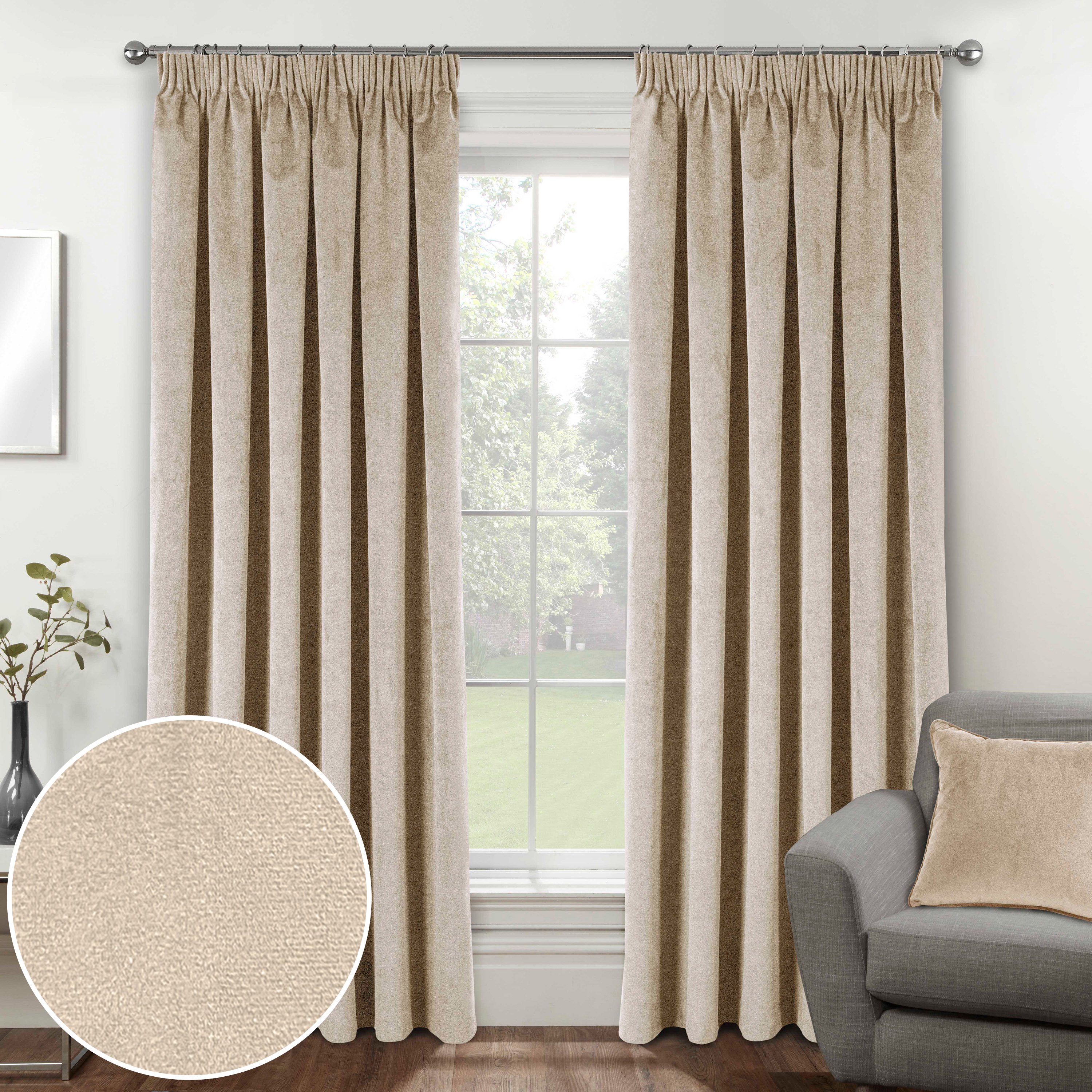 Enhanced Living Oxford Pencil Pleat Blackout Curtains - 117 x 137cm - Cream