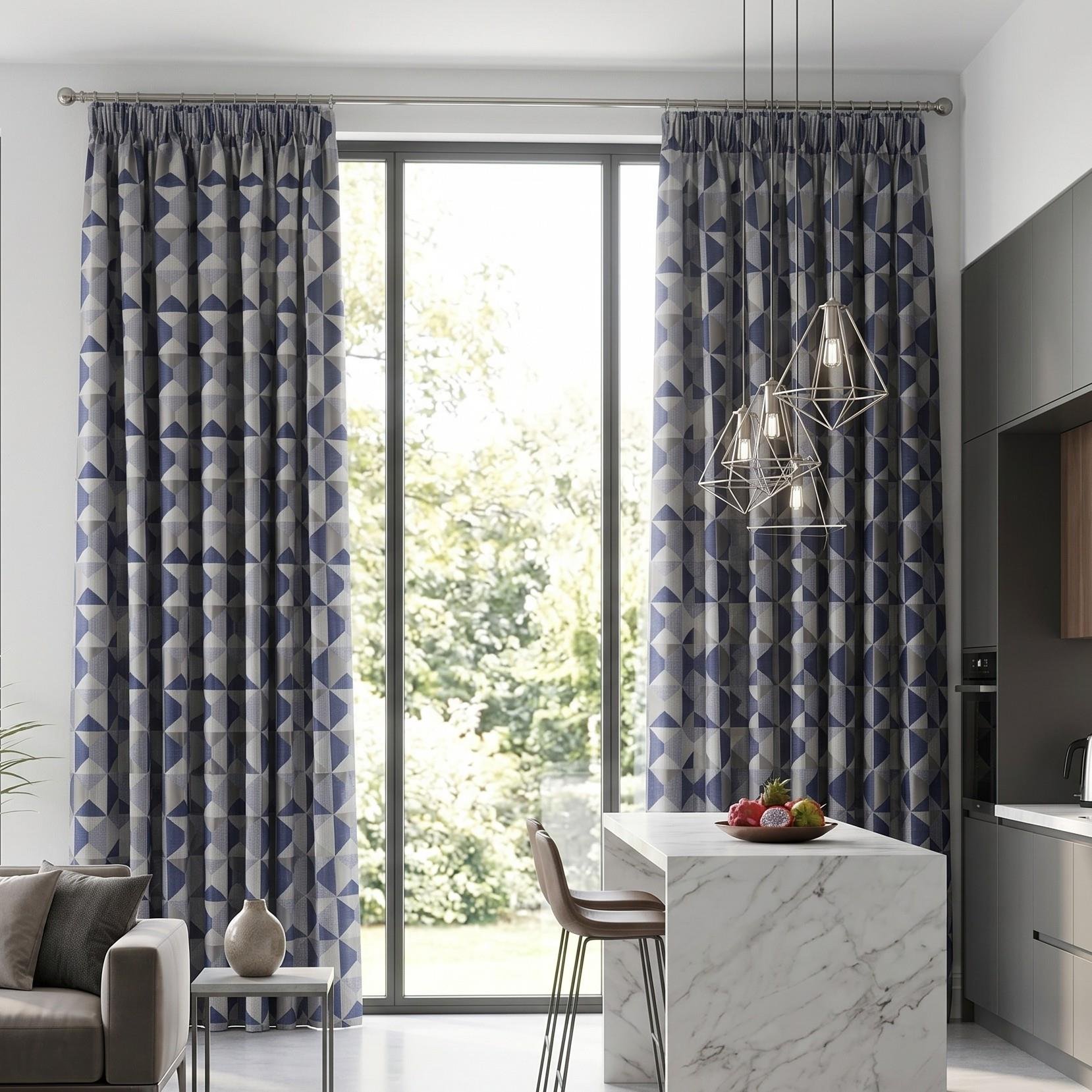Luxury Living Nordic Lined Pencil Pleat Curtains 117cm x 183cm - Blue