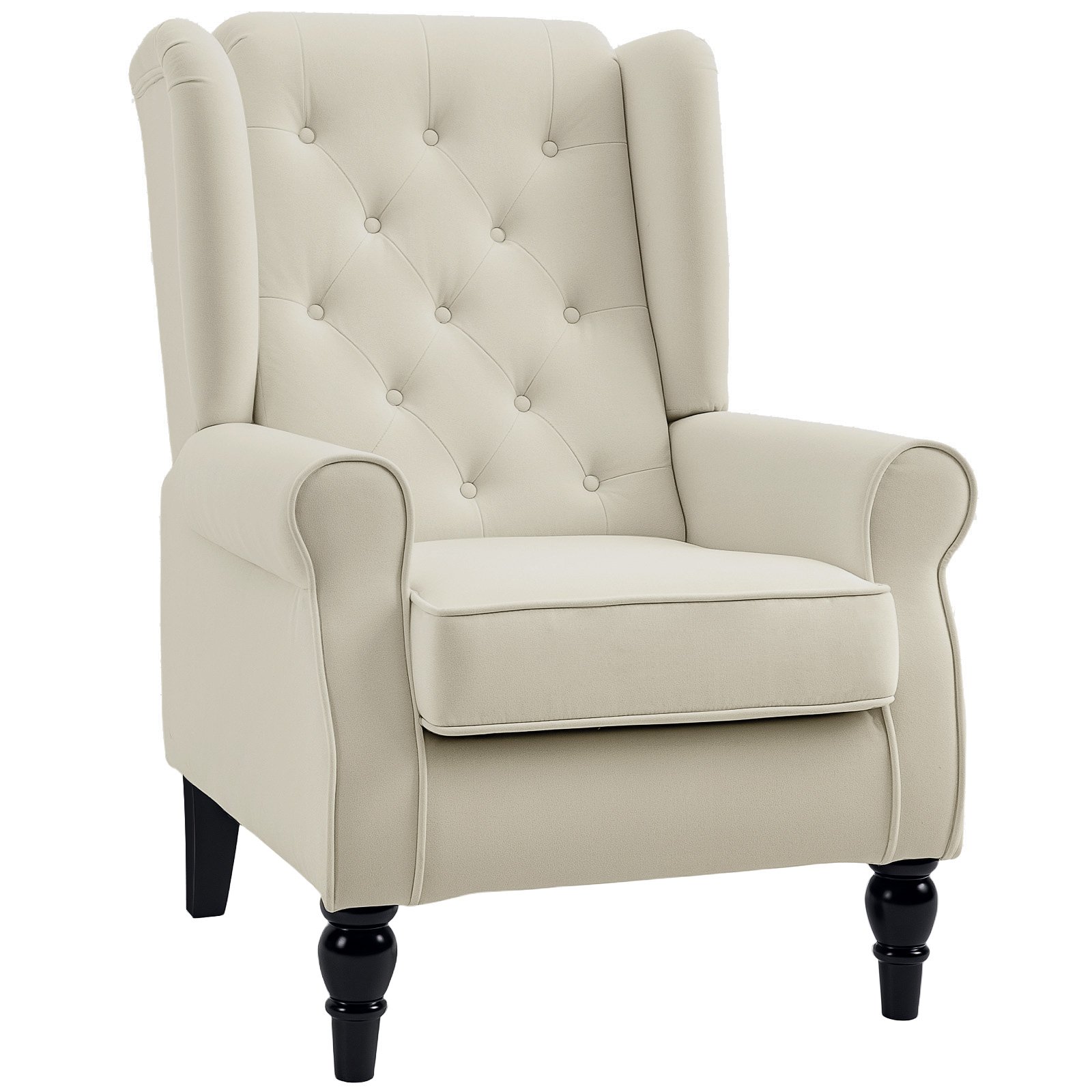 HOMCOM Wooden Button Tufted Snow Flannel Armchair for Living Room - Cream