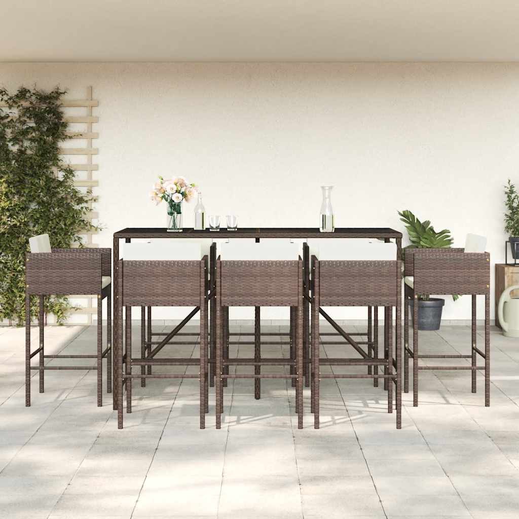 Walplus 9 Piece Poly Rattan Garden Bar Set - Brown - 180 x 70 x 110 cm