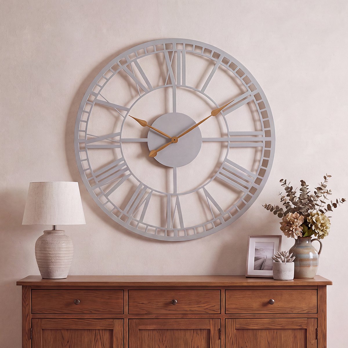 Charles Bentley Malham 97.3cm Round Skeleton Wall Clock - Silver