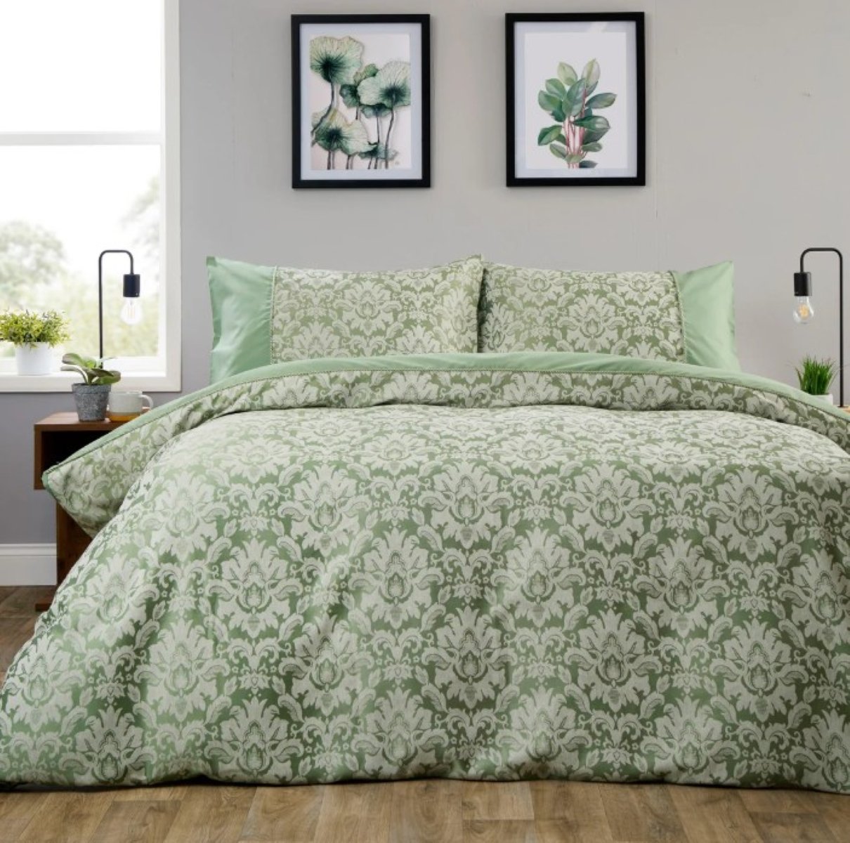New Edge Blinds Savoy Jacquard Sage Green Duvet Set - Super King
