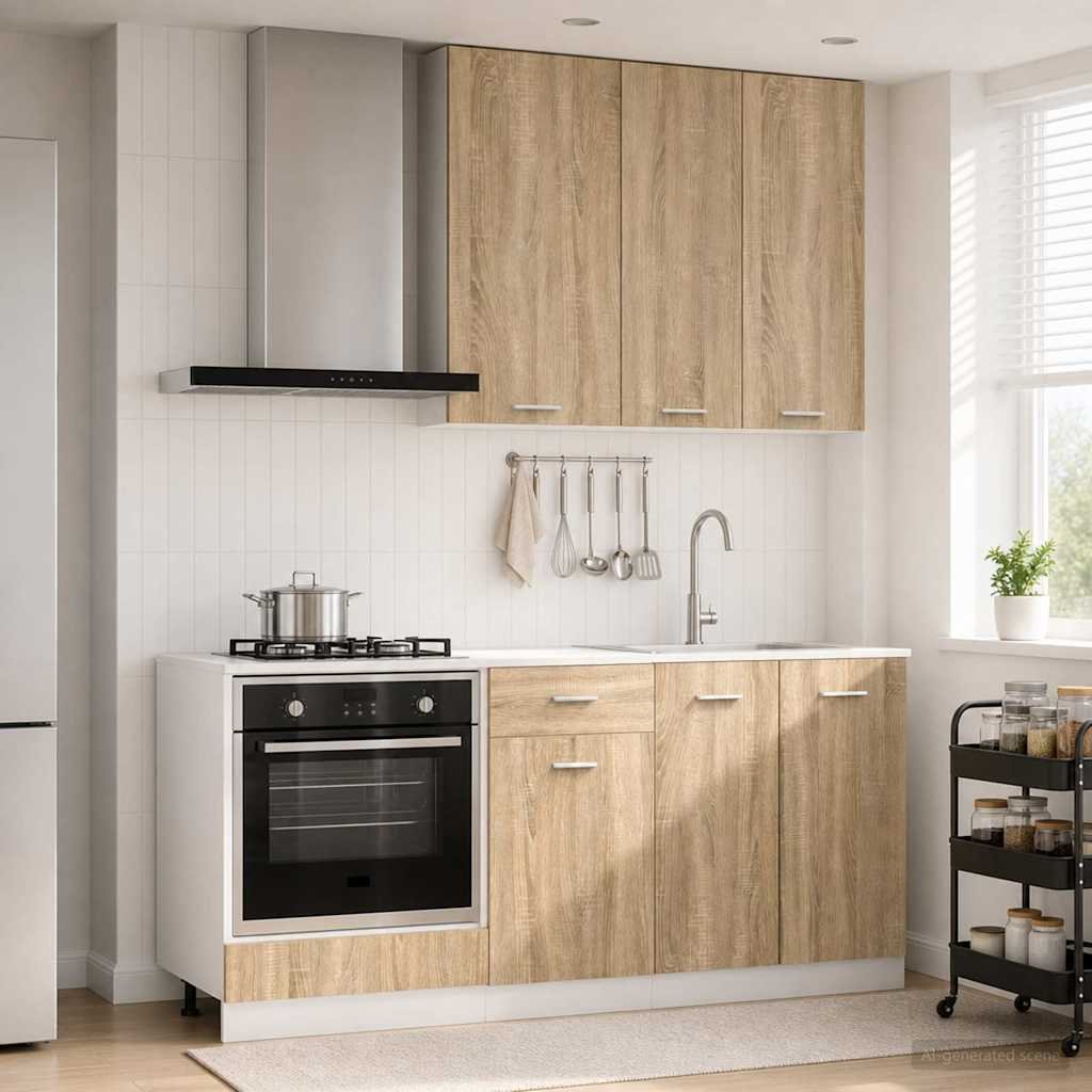 Walplus 5 Piece Engineered Wood Kitchen Unit Set - Sonoma Oak