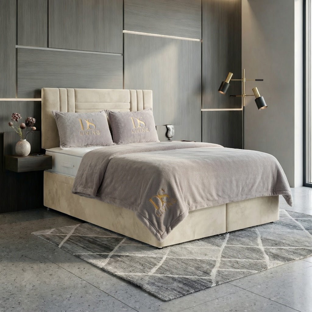 DS Living Orion King Size Upholstered Ottoman Bed Frame - Cream