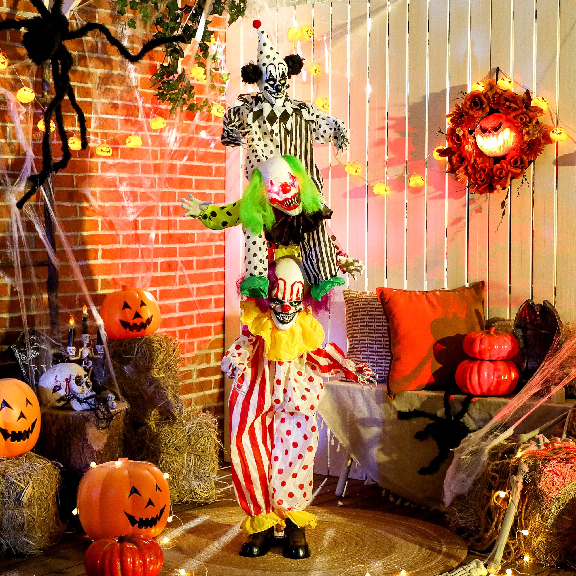 Outsunny Set of 3 Animated Halloween Talking Circus Clown Decoration