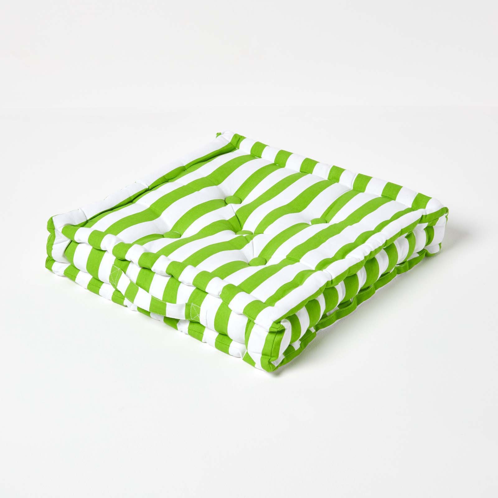 Homescapes Cotton Thick Stripe Floor Cushion – 50 x 50 cm – Green