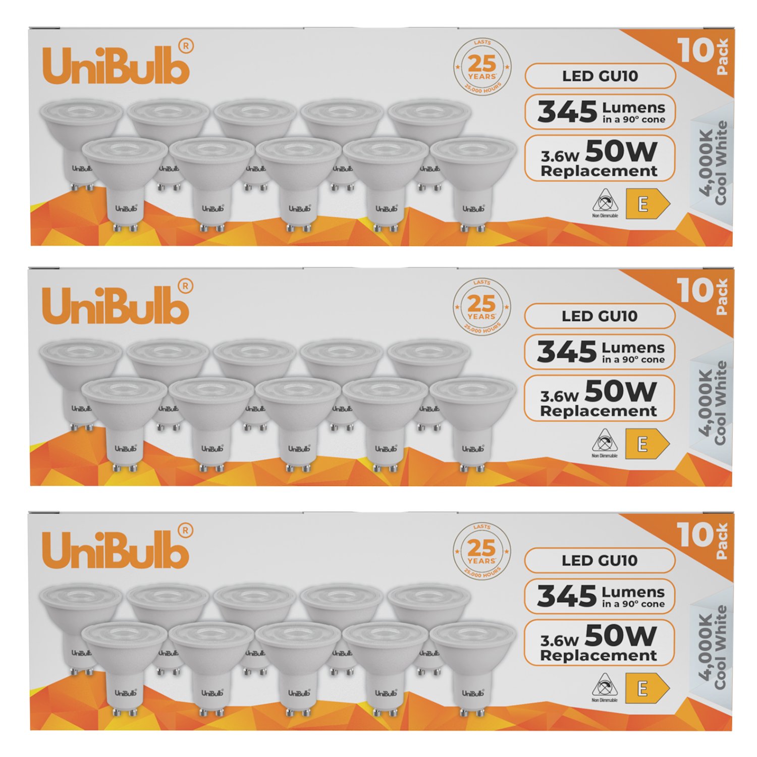 UniBulb 3.6W LED Cool White Spotlight GU10 Light Bulb - Pack of 30
