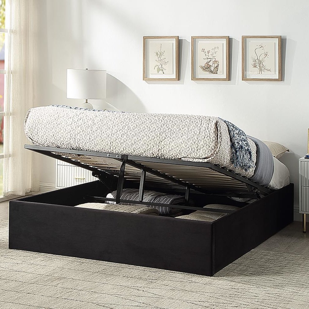 Home Treats Small Double Platform Ottoman Storage Bed  - Black