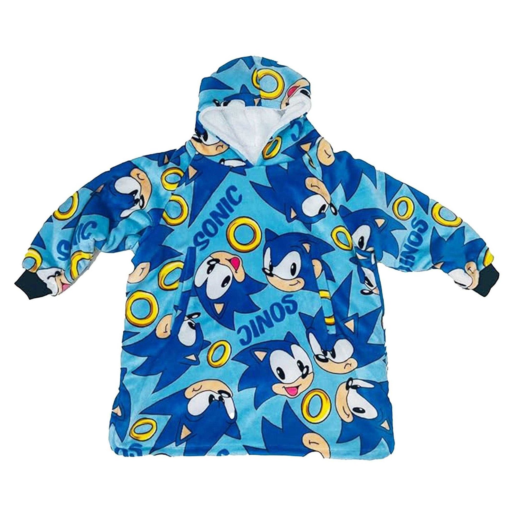 Sonic The Hedgehog Kids Icon Fleece Oversized Blue Blanket Hoodie - One Size