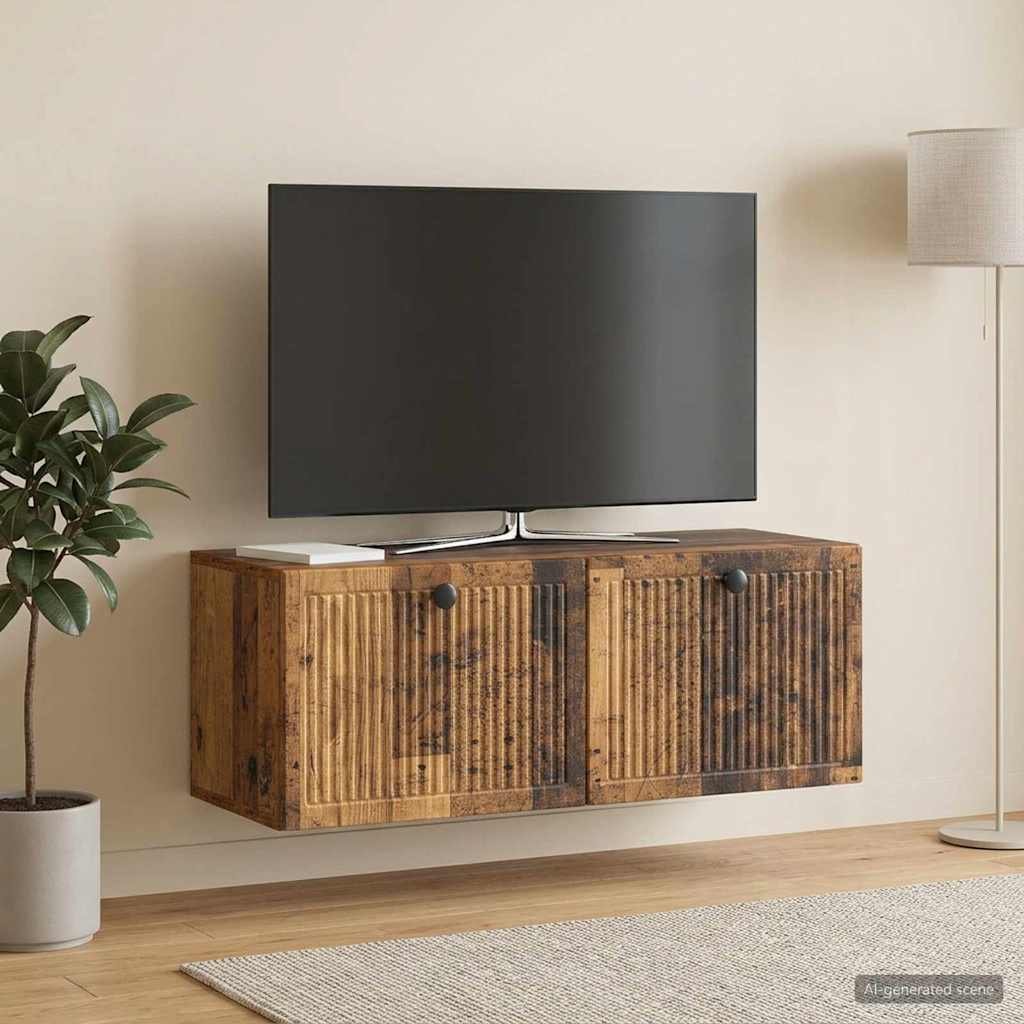 Walplus Engineered Wood Wall Mounted TV Cabinet - Old Wood - 78.5 x 31 x 30 cm