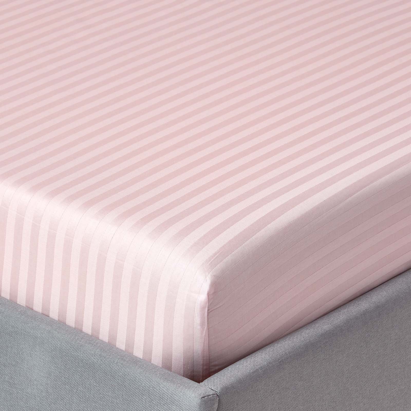 Homescapes Egyptian Cotton Pink Satin Stripe Fitted Sheet - King Size
