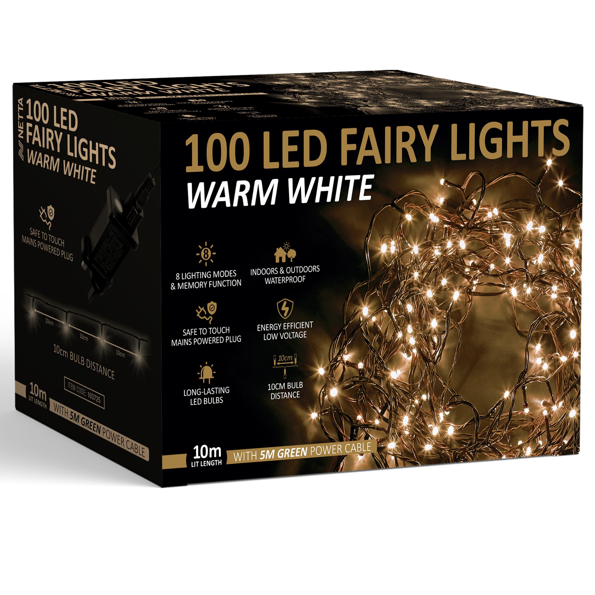 NETTA 100 LED 10m Christmas Fairy String Lights - Warm White