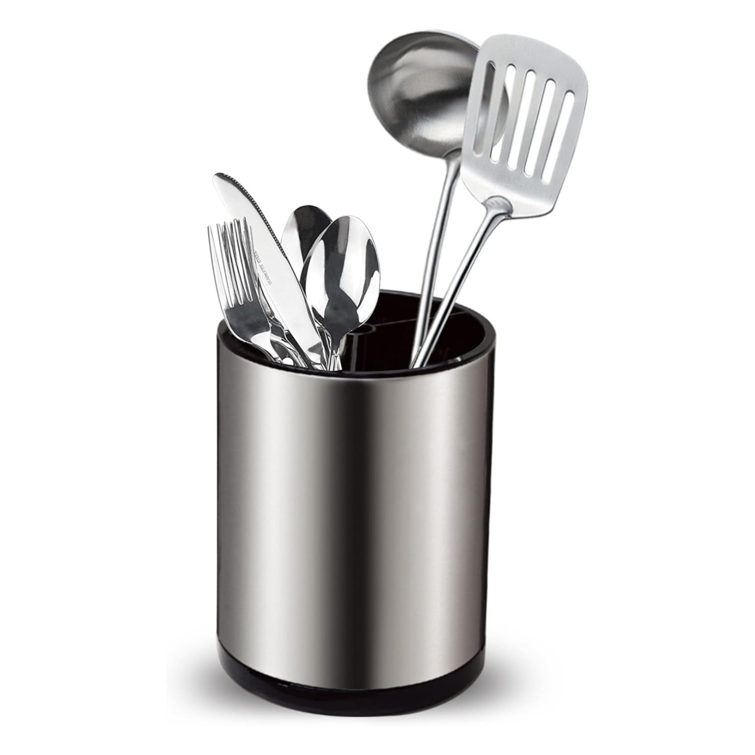 Top 3 Deluxe Stainless Steel Rotating Cutlery Utensil Organiser - Silver