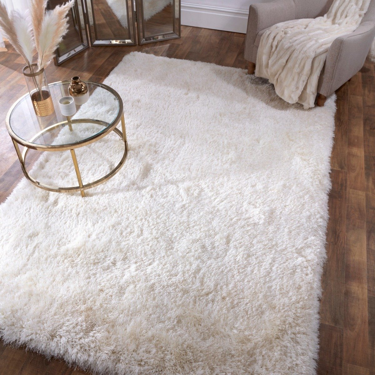 Mega Flooring White Shaggy Plain Rug - 60 x 110cm