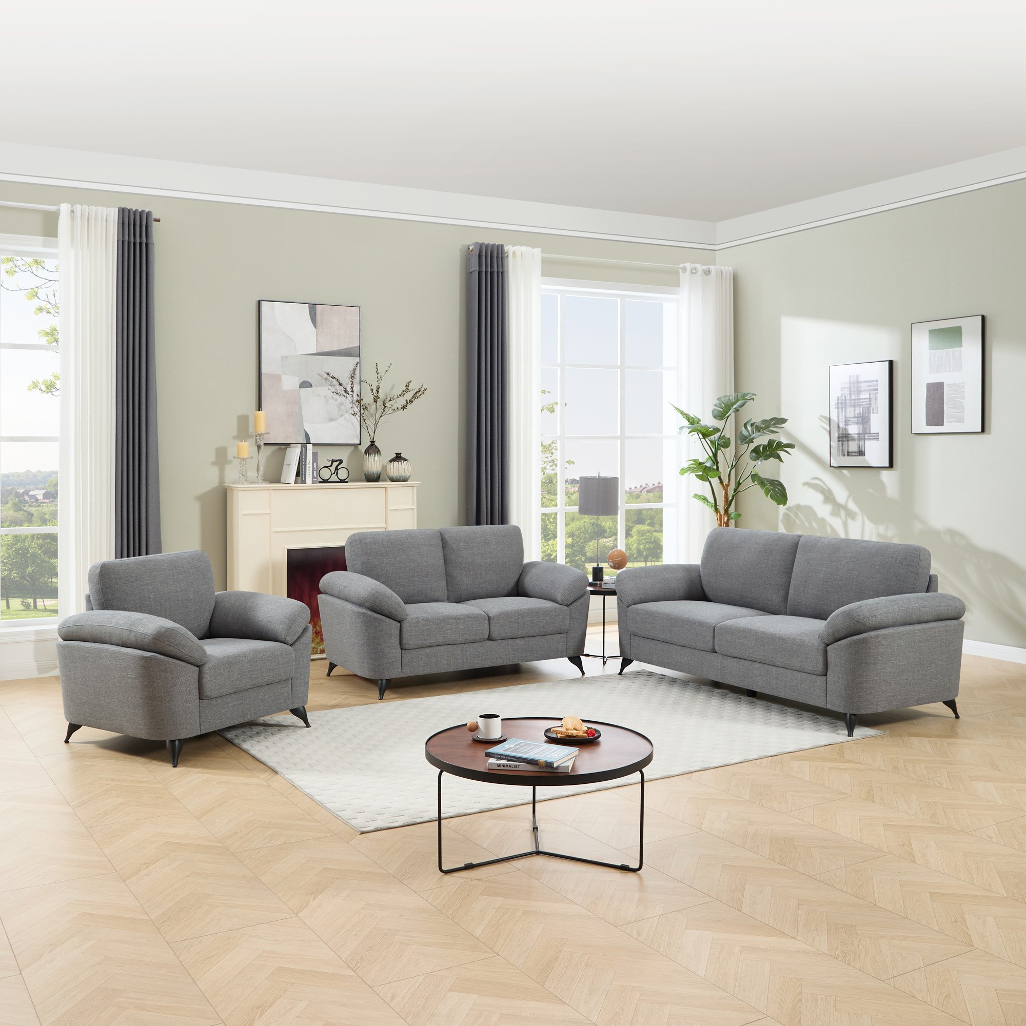 Furniture Online Malmo Scandi Style Linen 1+2+3 Seater Sofa Set - Grey
