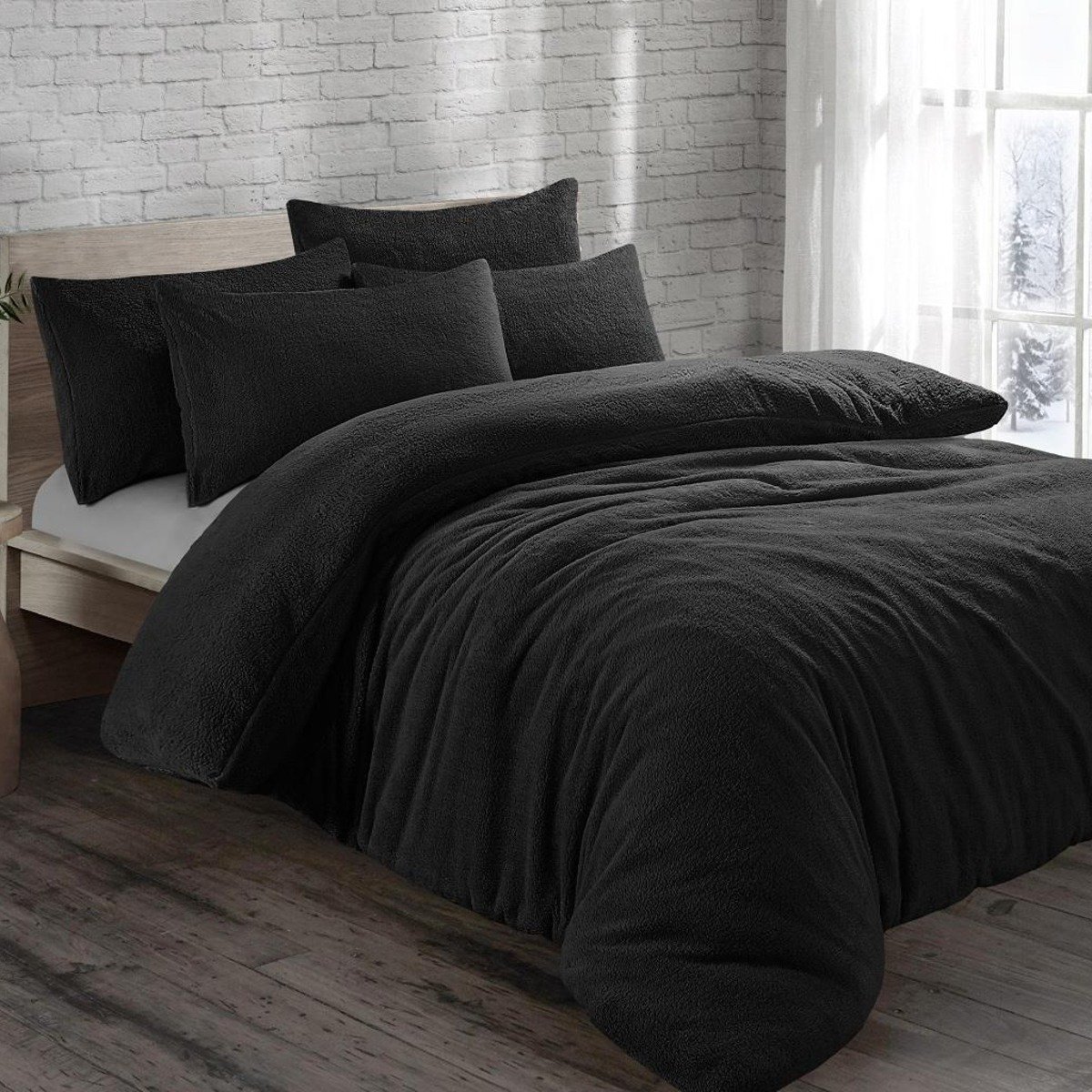 HomeSpace Direct Teddy Fleece Black Duvet Cover Set - Single