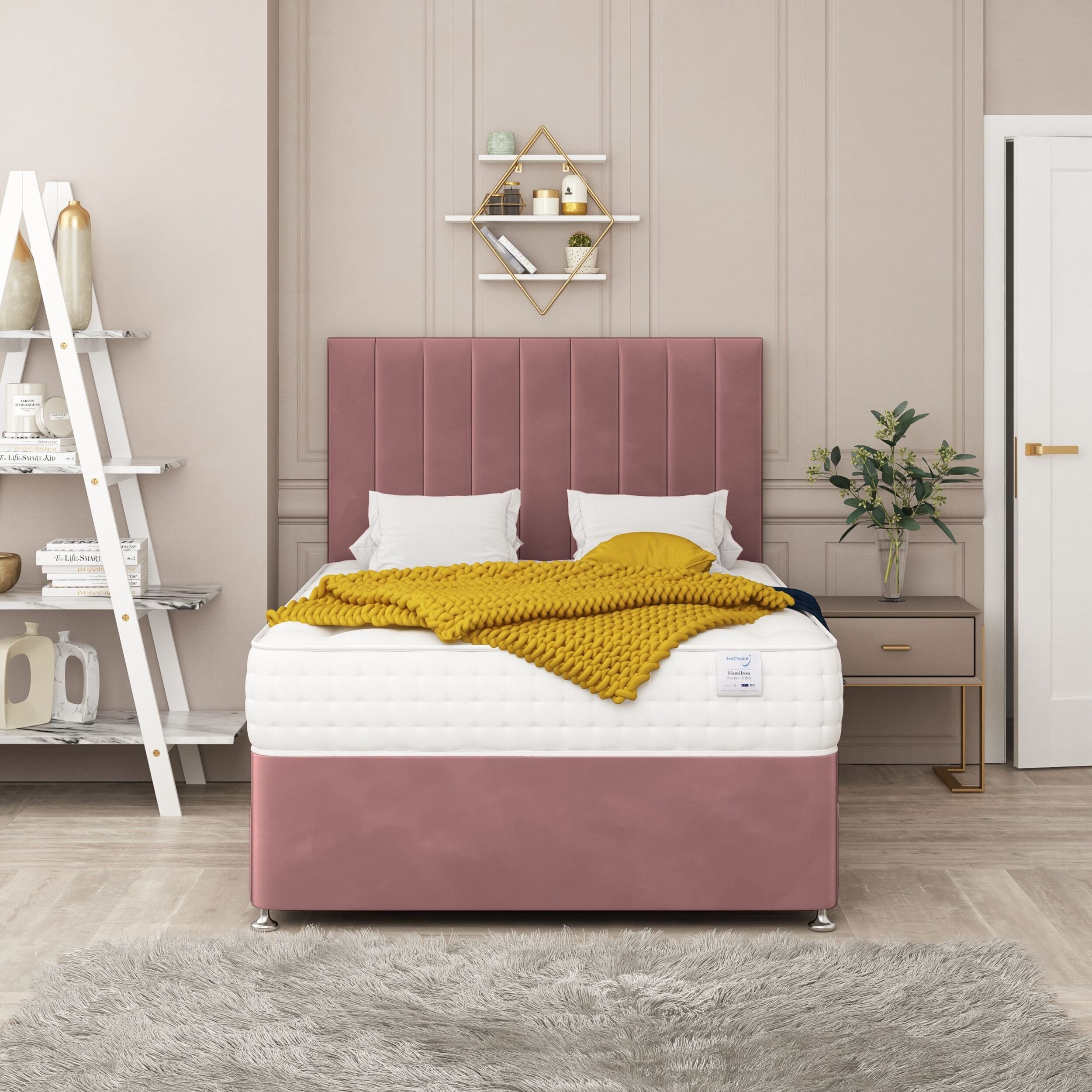 Bed Choices Alaska Small Double 2 Drawer 26" Headboard Divan Bed Set - Pink