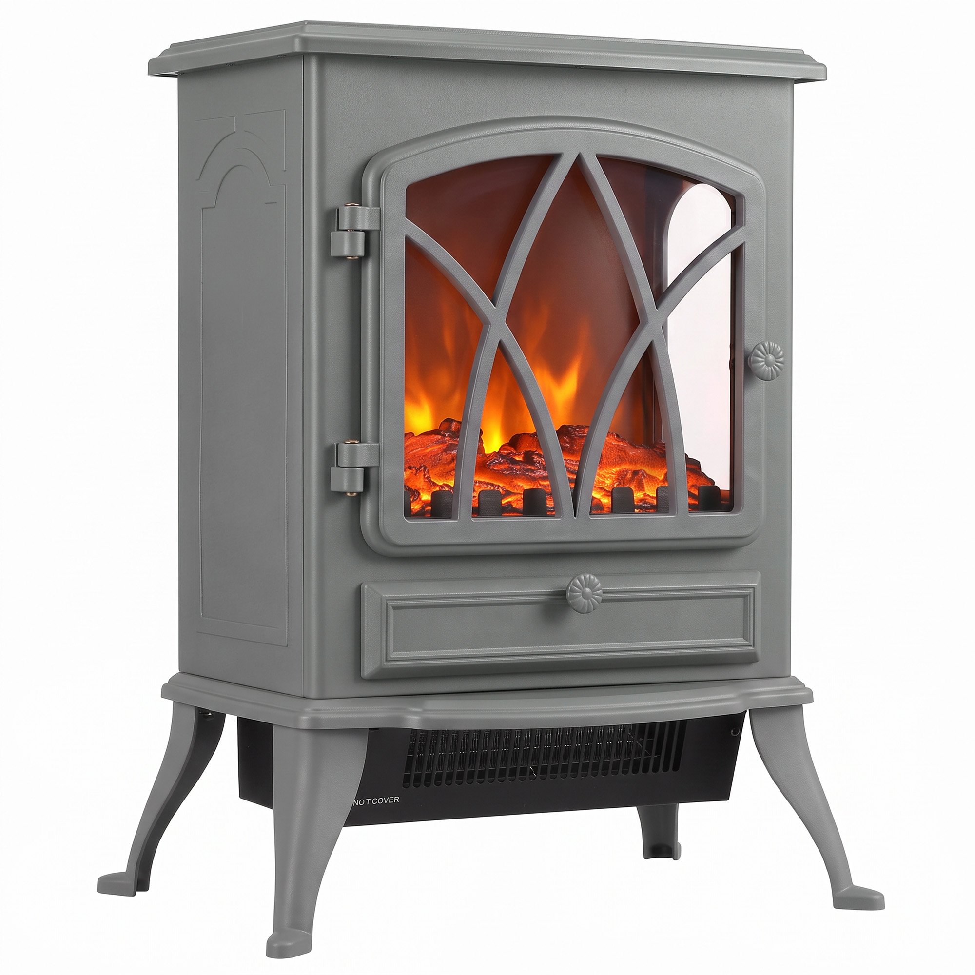 HOMCOM 2000W Electric Stove Heater with Flame Effect and Adjustable Thermostat
