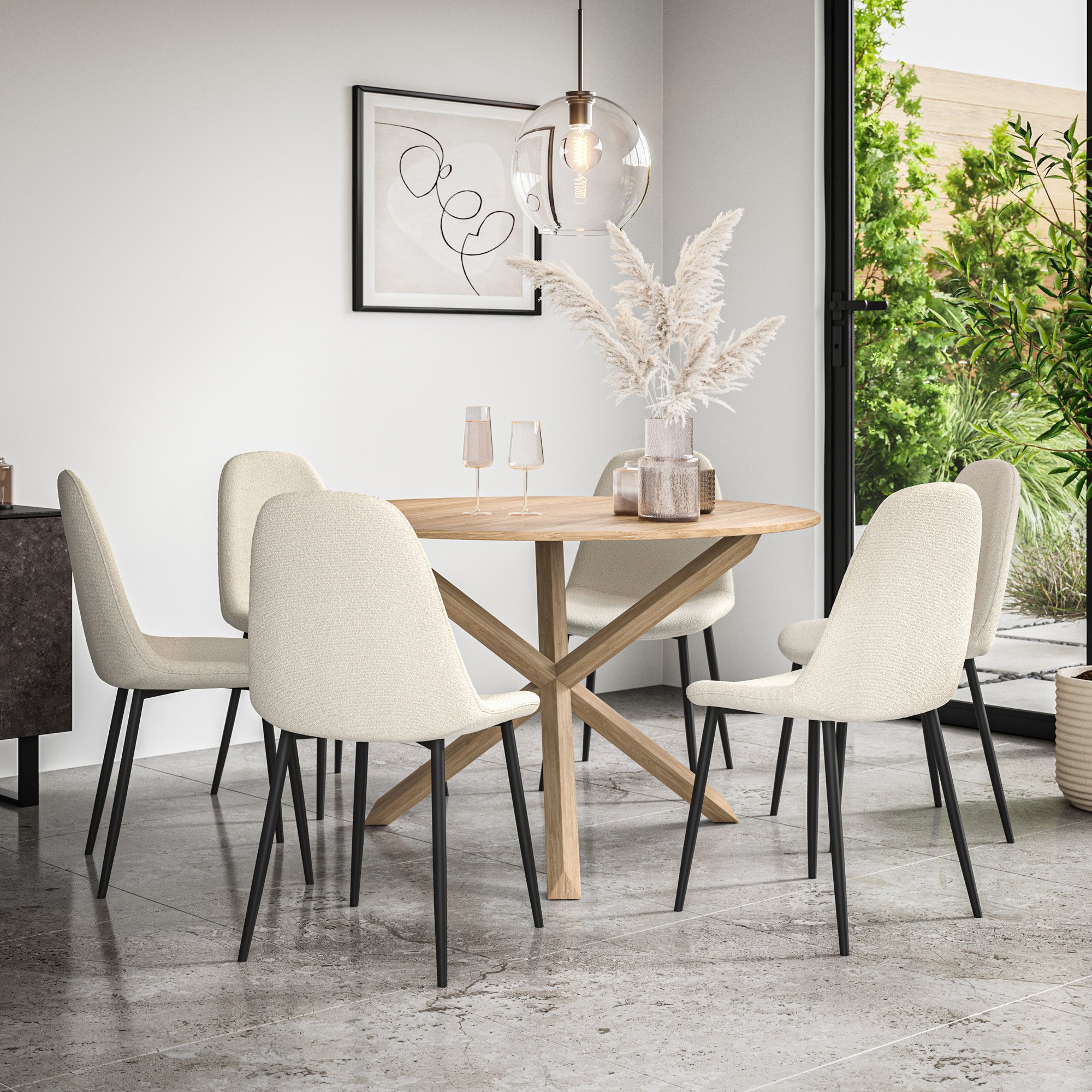 Furniture Online Malvern Maya Oak Table Dining Table & 6 Ivory Chairs