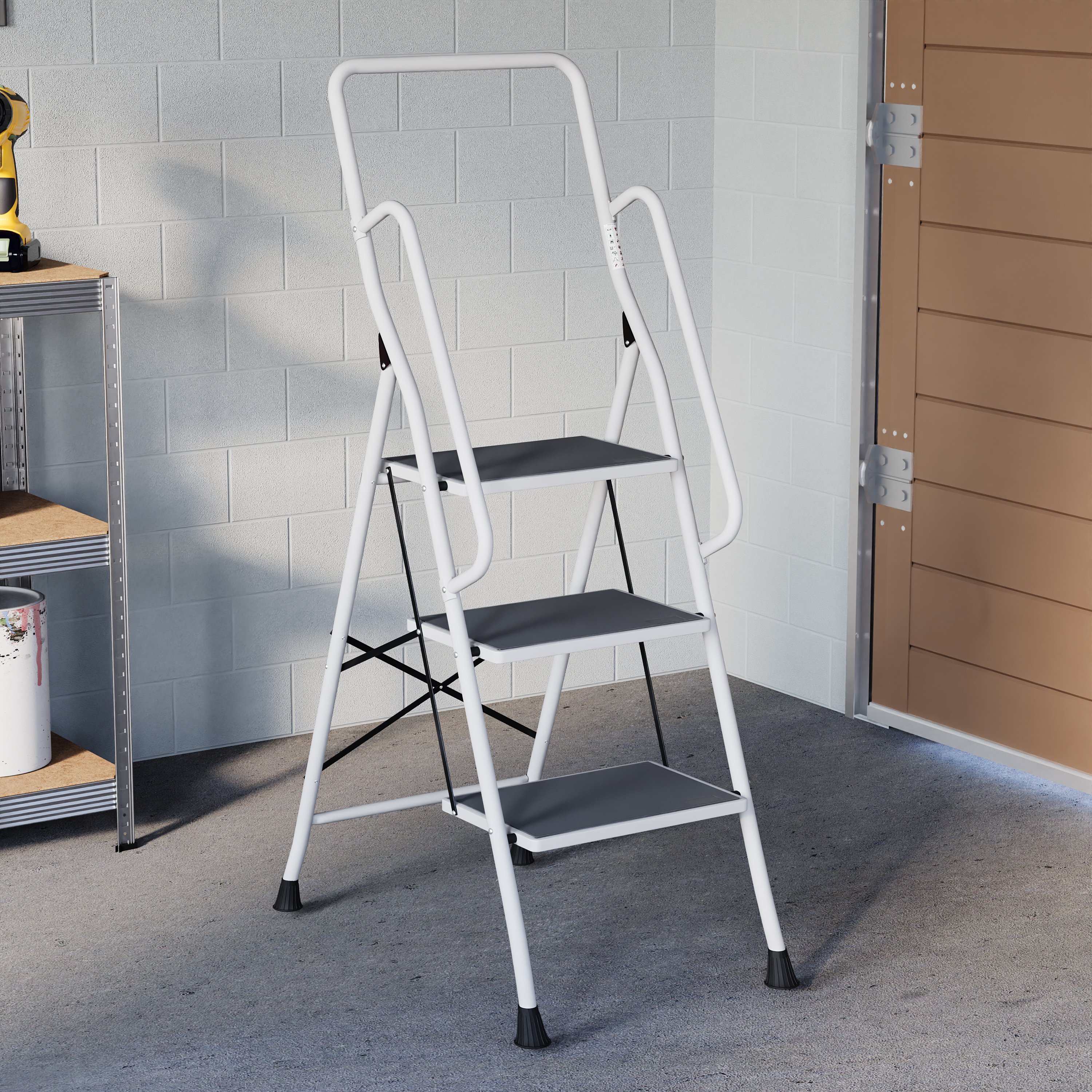 Home Vida 3 Step Ladder With Handrail - White