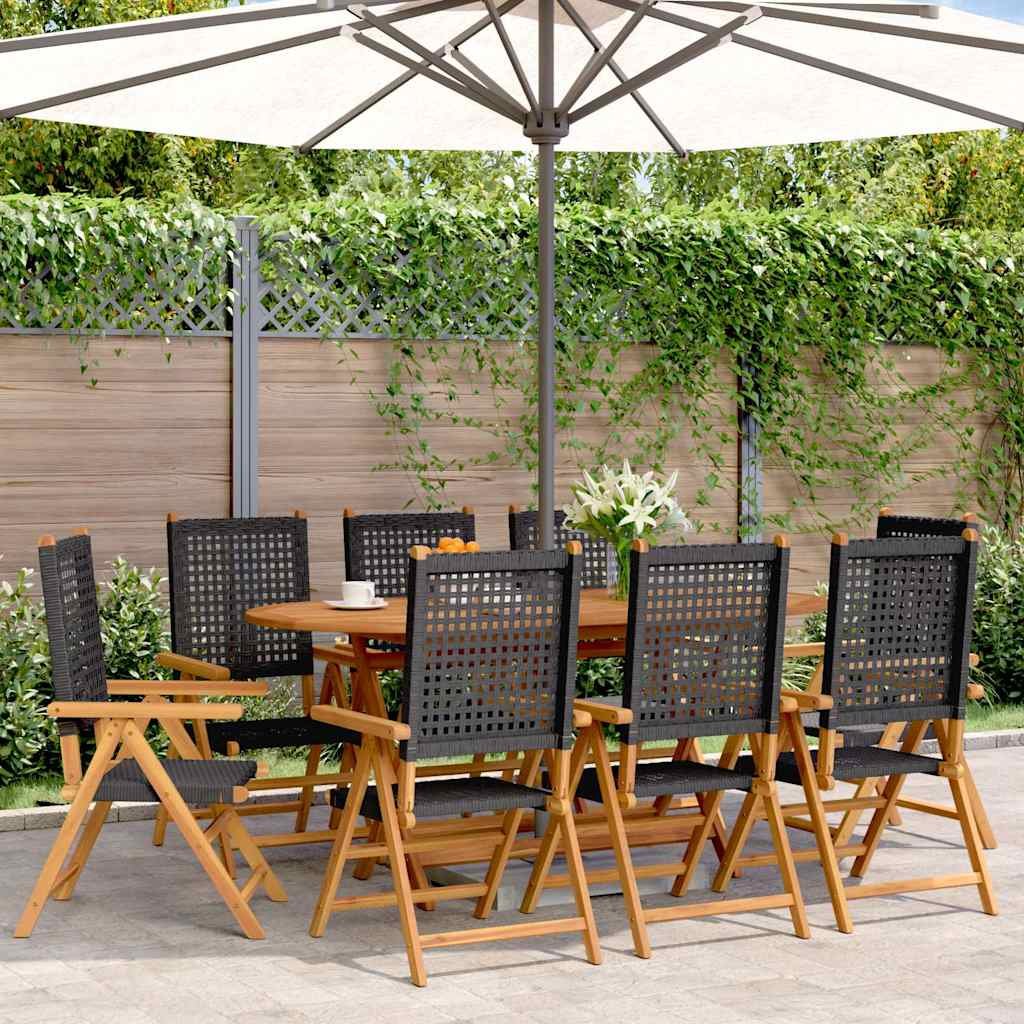 Walplus 8 Piece Poly Rattan Reclining Folding Chairs - Black