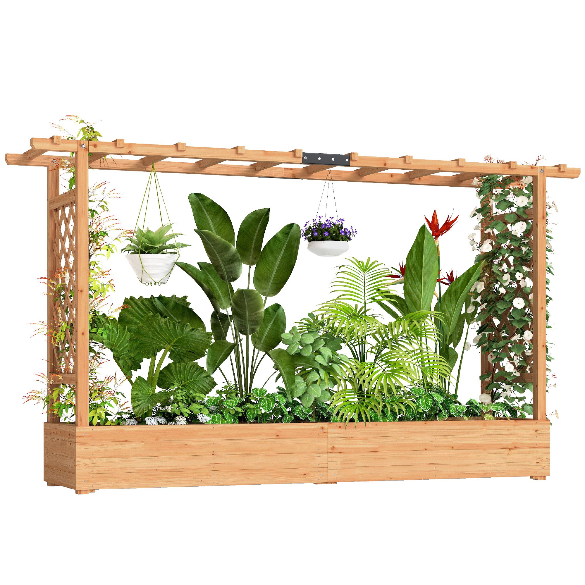 Outsunny Wooden Garden Planter for Herbs and Flowers - Natural Wood