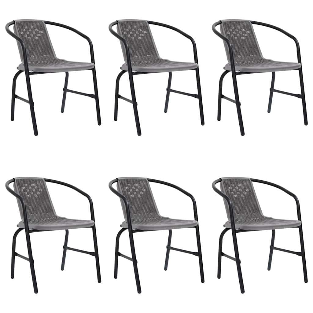 Walplus 6 Piece Plastic Garden Chairs - Black - 62 x 55 x 74 cm