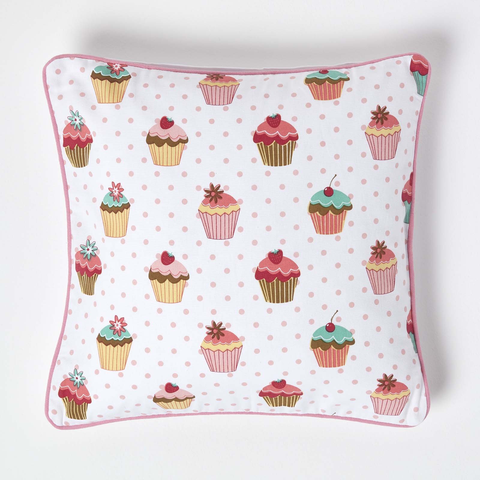Homescapes Pink Cotton Cup Cakes Cushion Cover - 45 x 45 cm
