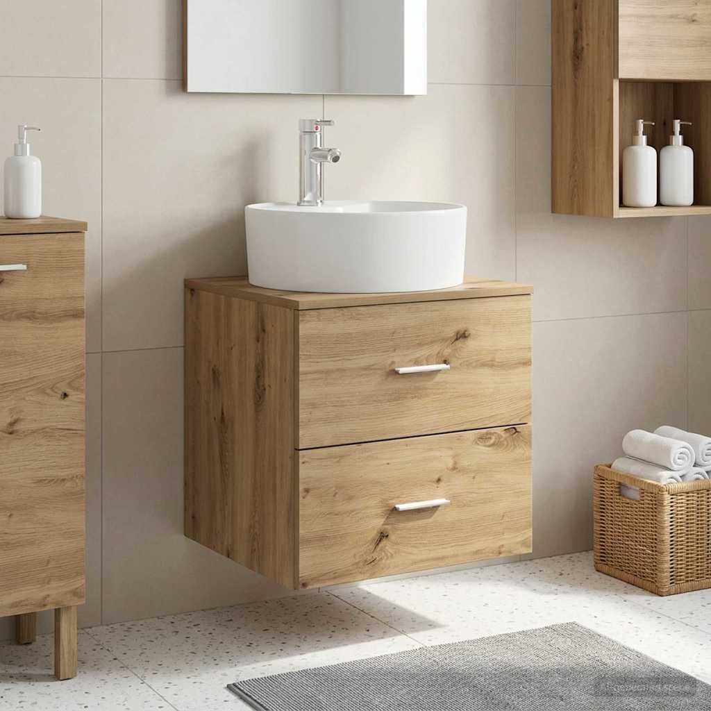 Walplus Engineered Wood Wall Sink Cabinet - Artisan Oak - 49.5 x 44.5 x 82 cm