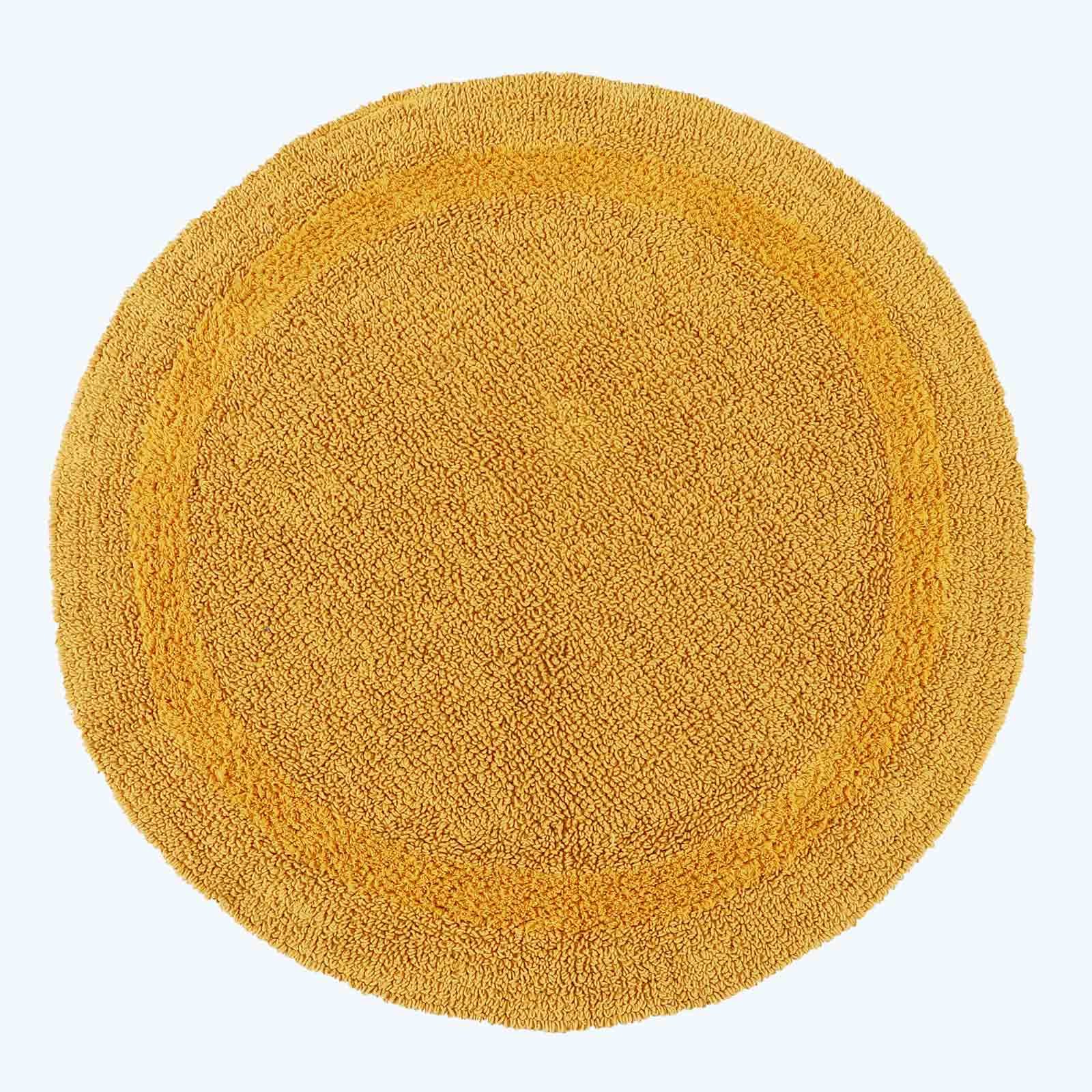 Homescapes Cotton Reversible Round Bath Mat - Mustard Yellow