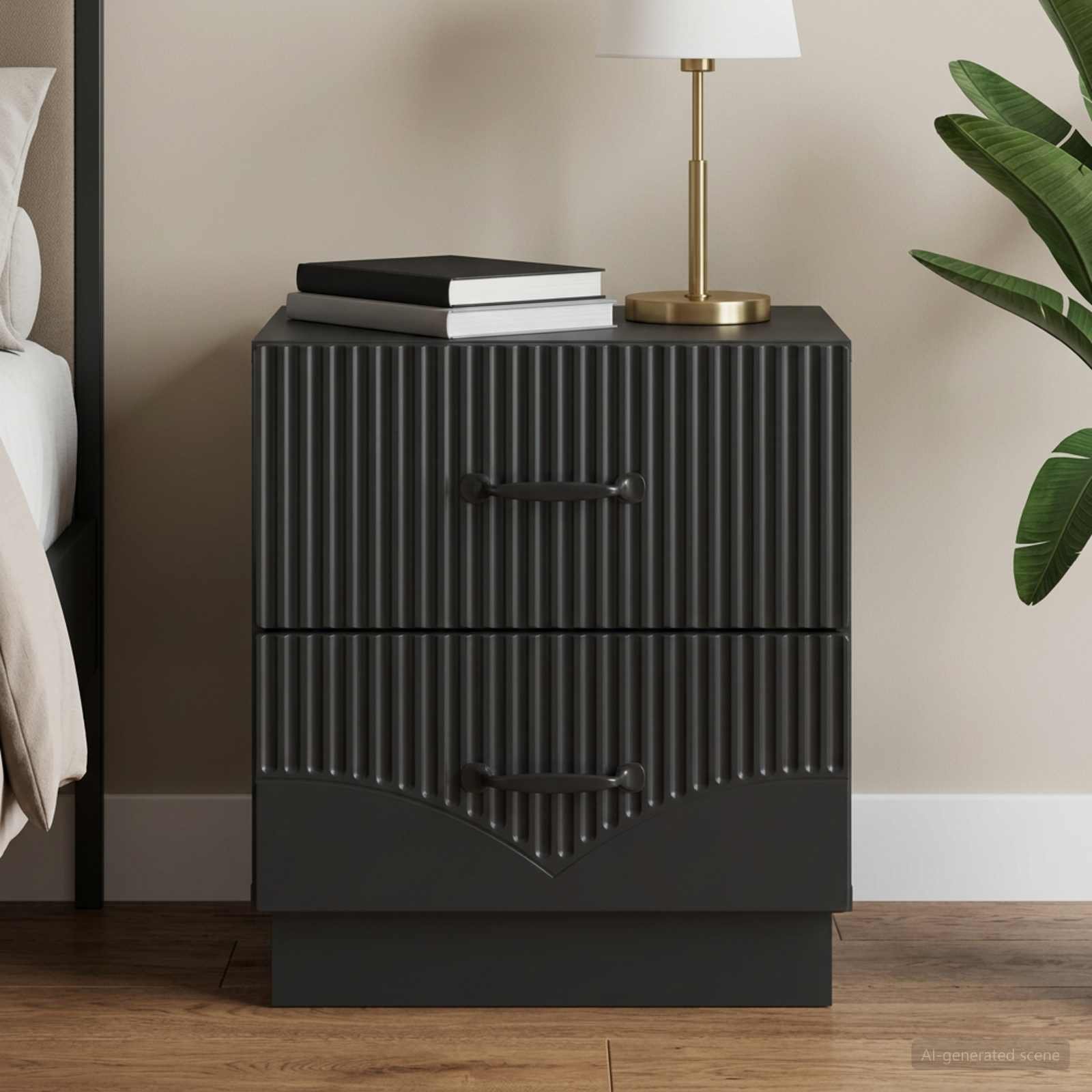 Walplus Engineered Wood Bedside Cabinet - Black - 43 x 34.5 x 44.5 cm
