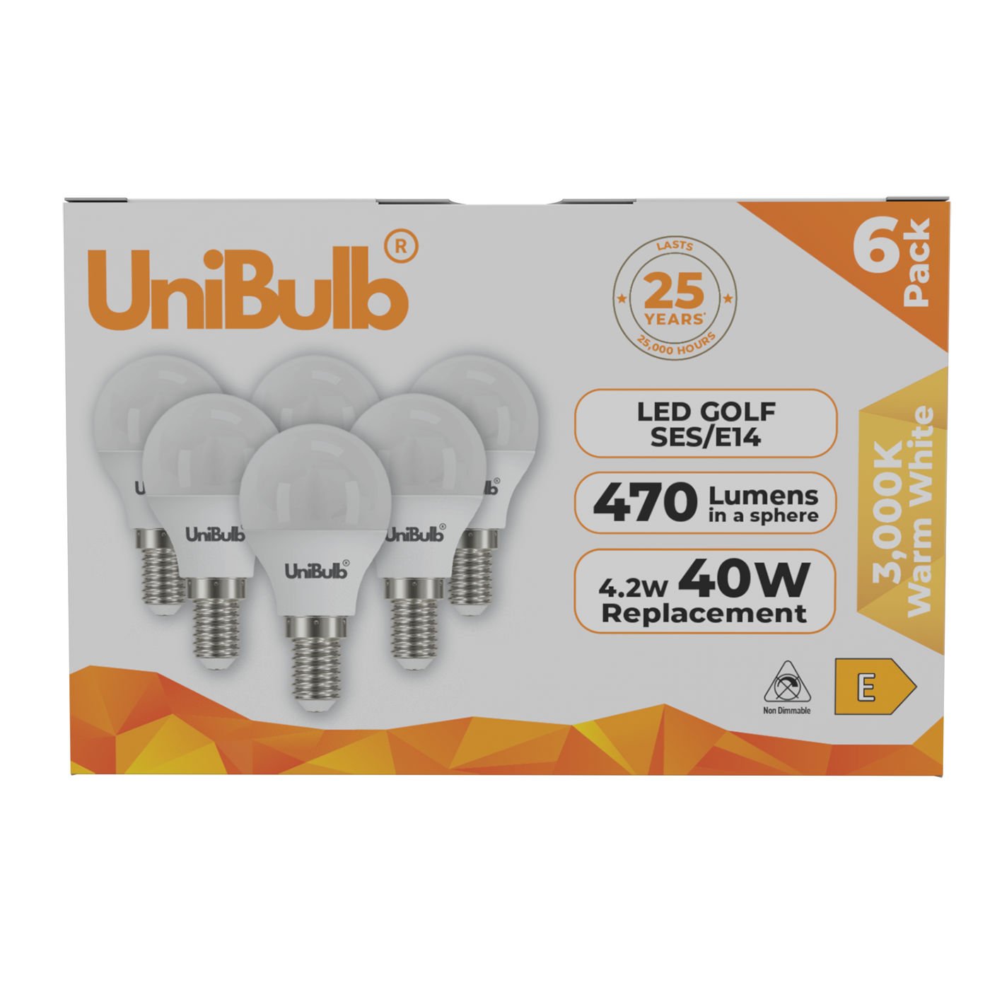 UniBulb 4.2W LED Warm White Golf Ball E14 Light Bulb - 6 Pack