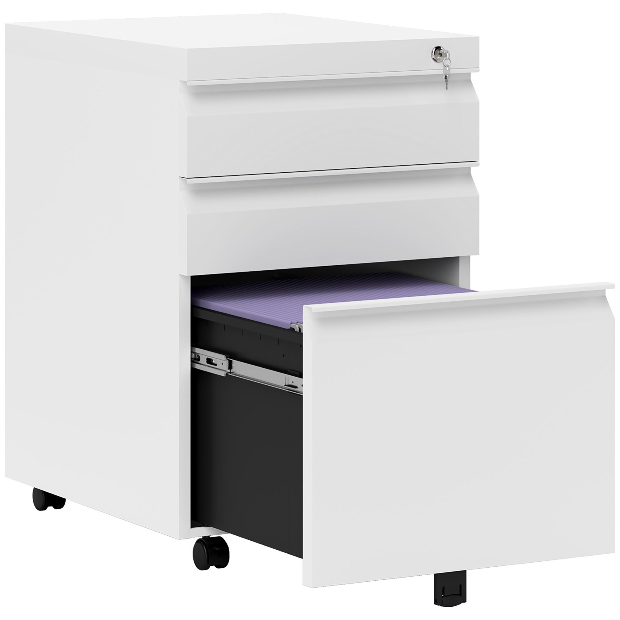 Vinsetto 3 Drawer Mobile Metal File Cabinet - White
