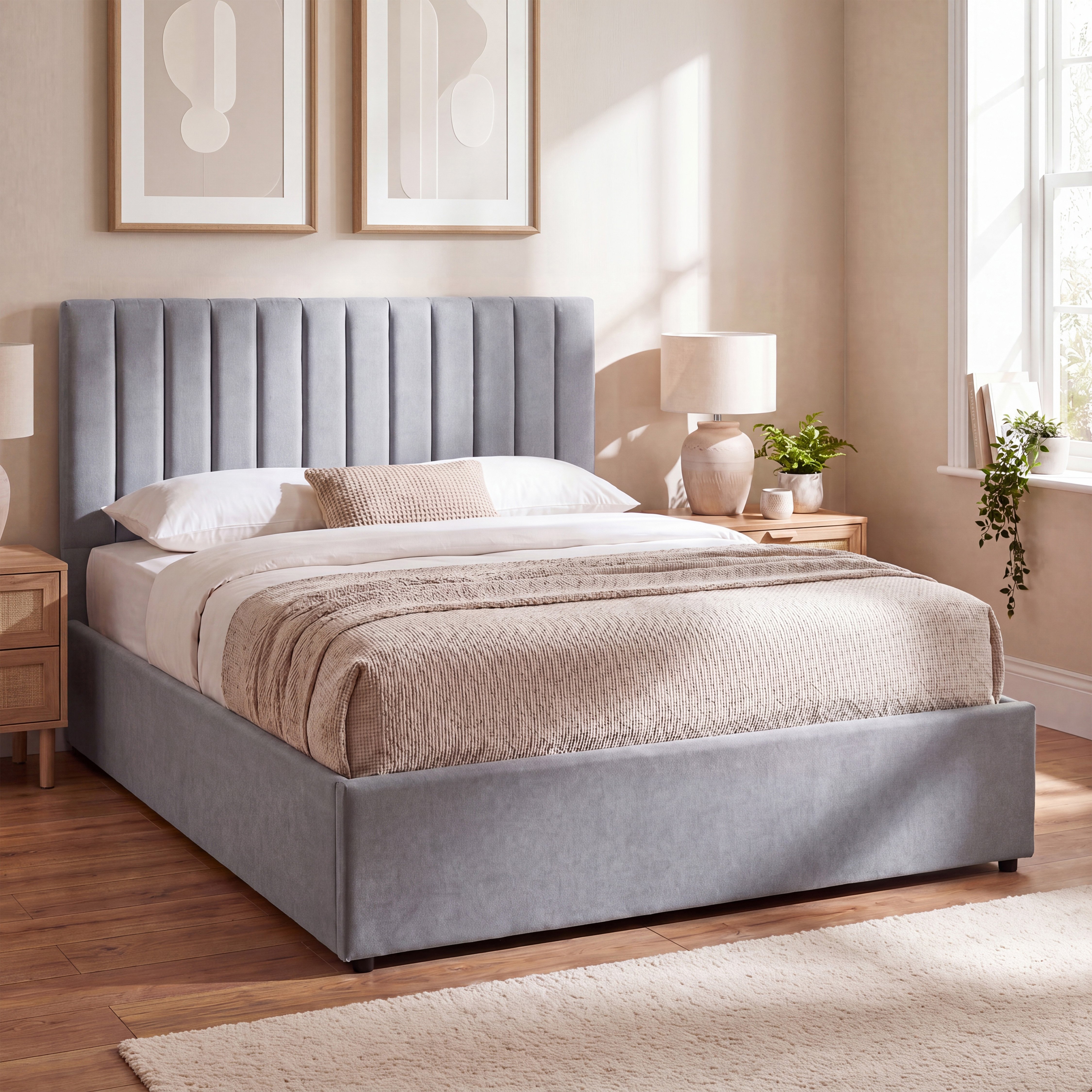 Vida Designs Vellaro King Ottoman Linen Fabric Bed - Light Grey