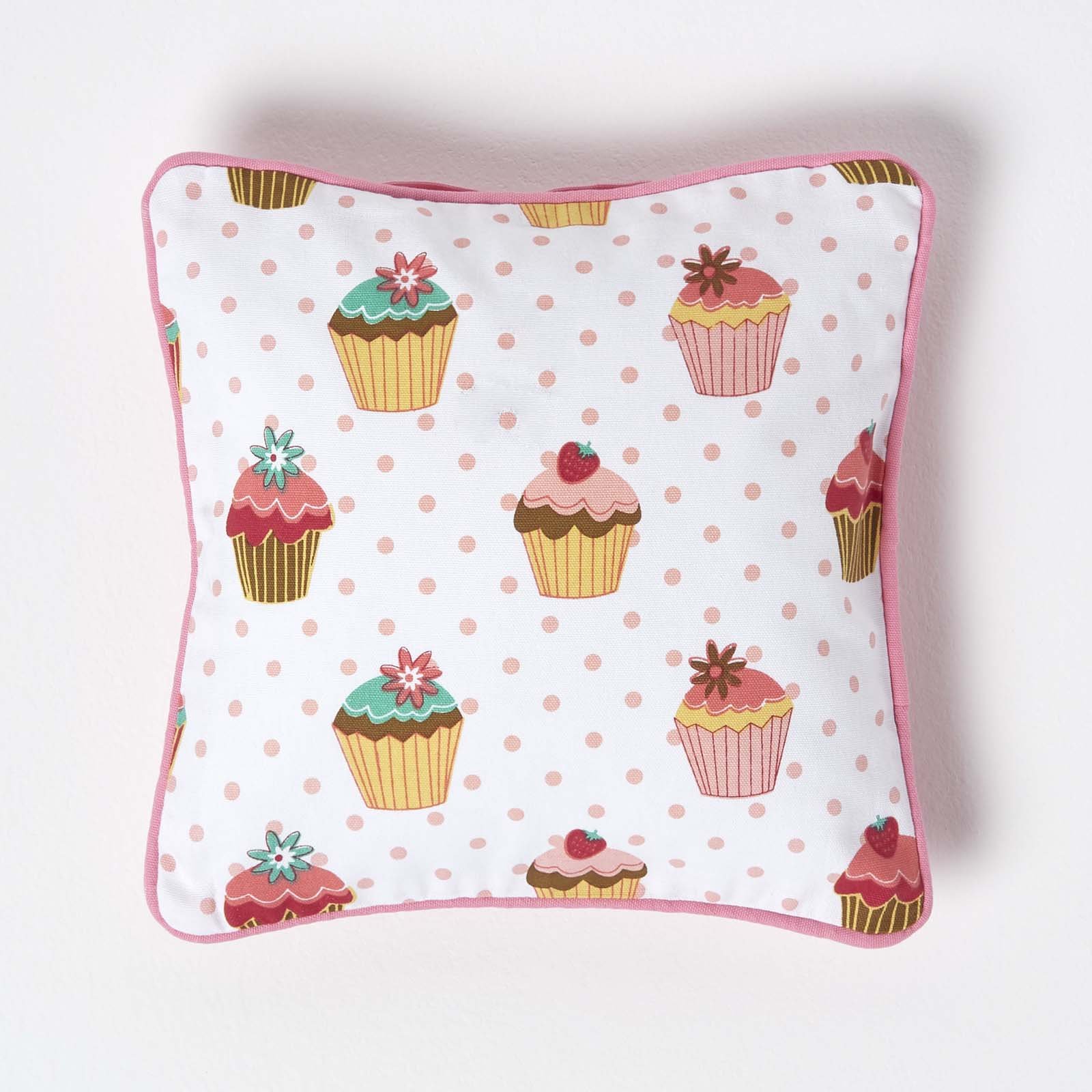Homescapes Pink Cotton Cup Cakes Cushion Cover - 30 x 30cm
