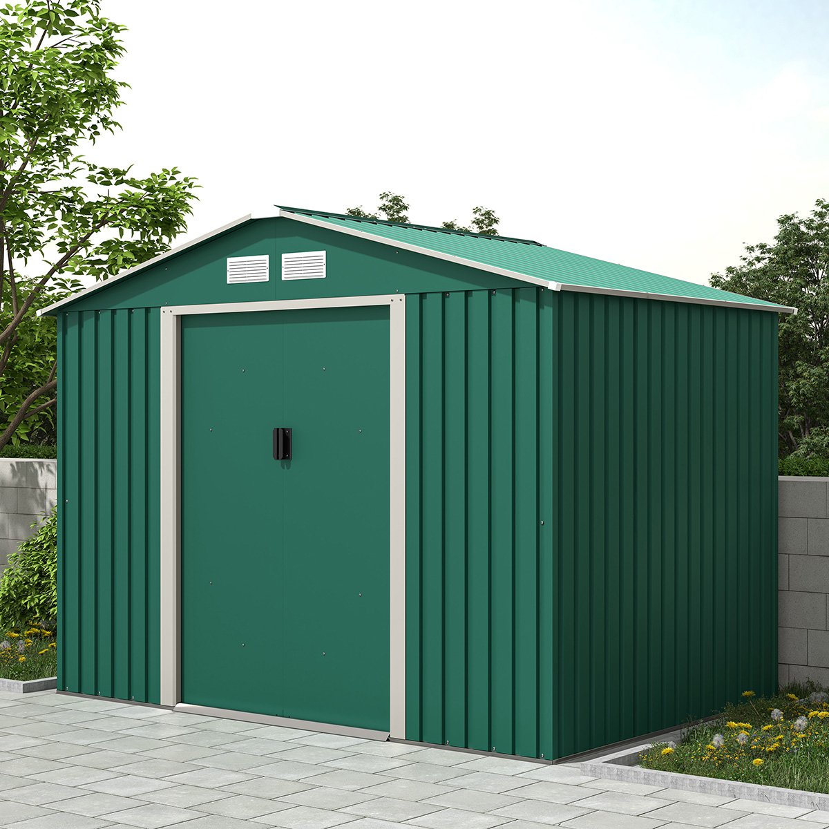 Charles Bentley 8ft x 6ft Metal Zinc Floor Frame Garden Storage Shed - Green